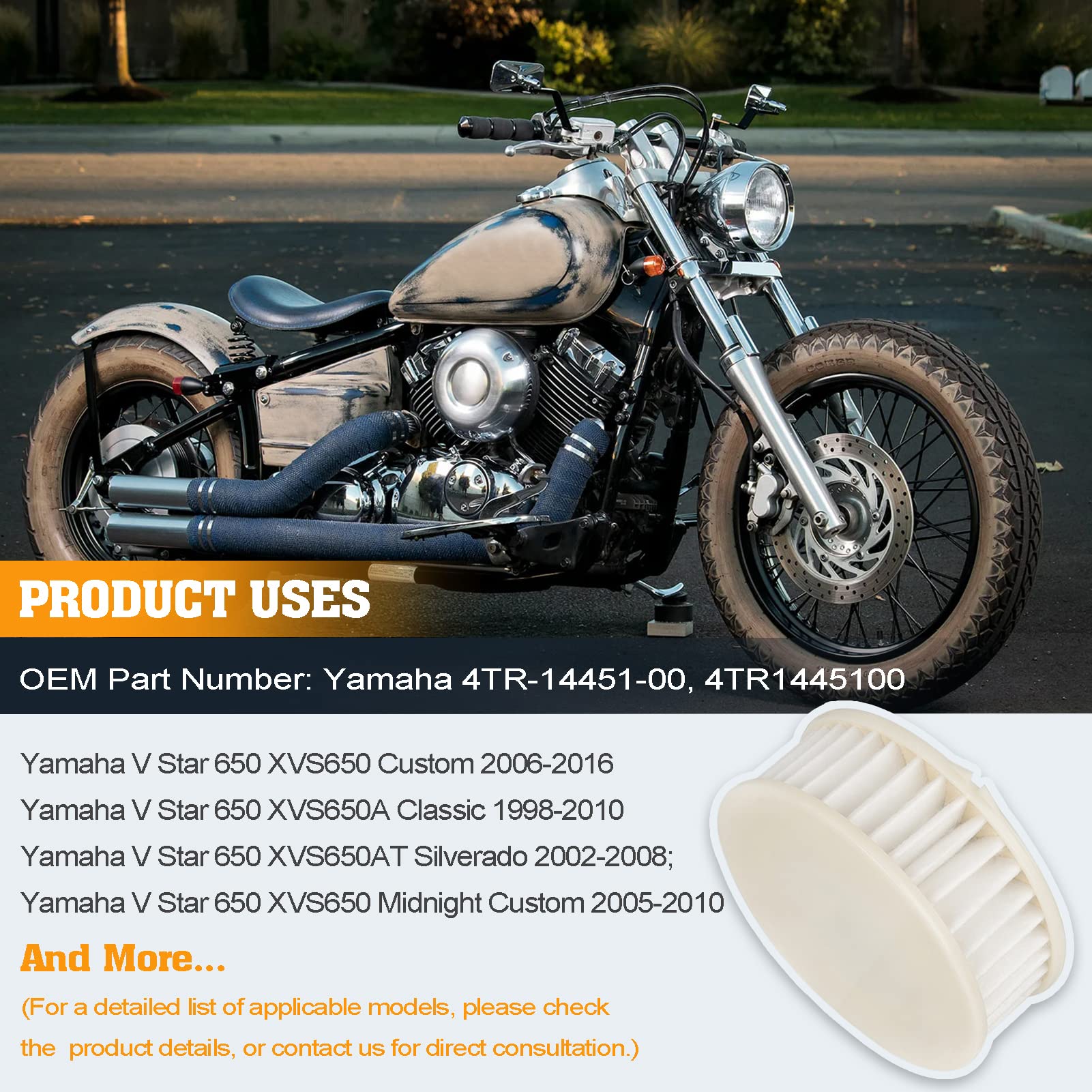 4TR-14451-00 Air Filter Replacement for Yamaha V Star 650 XVS650 Custom XVS650A Classic XVS650AT Silverado Vstar Custom Wflames