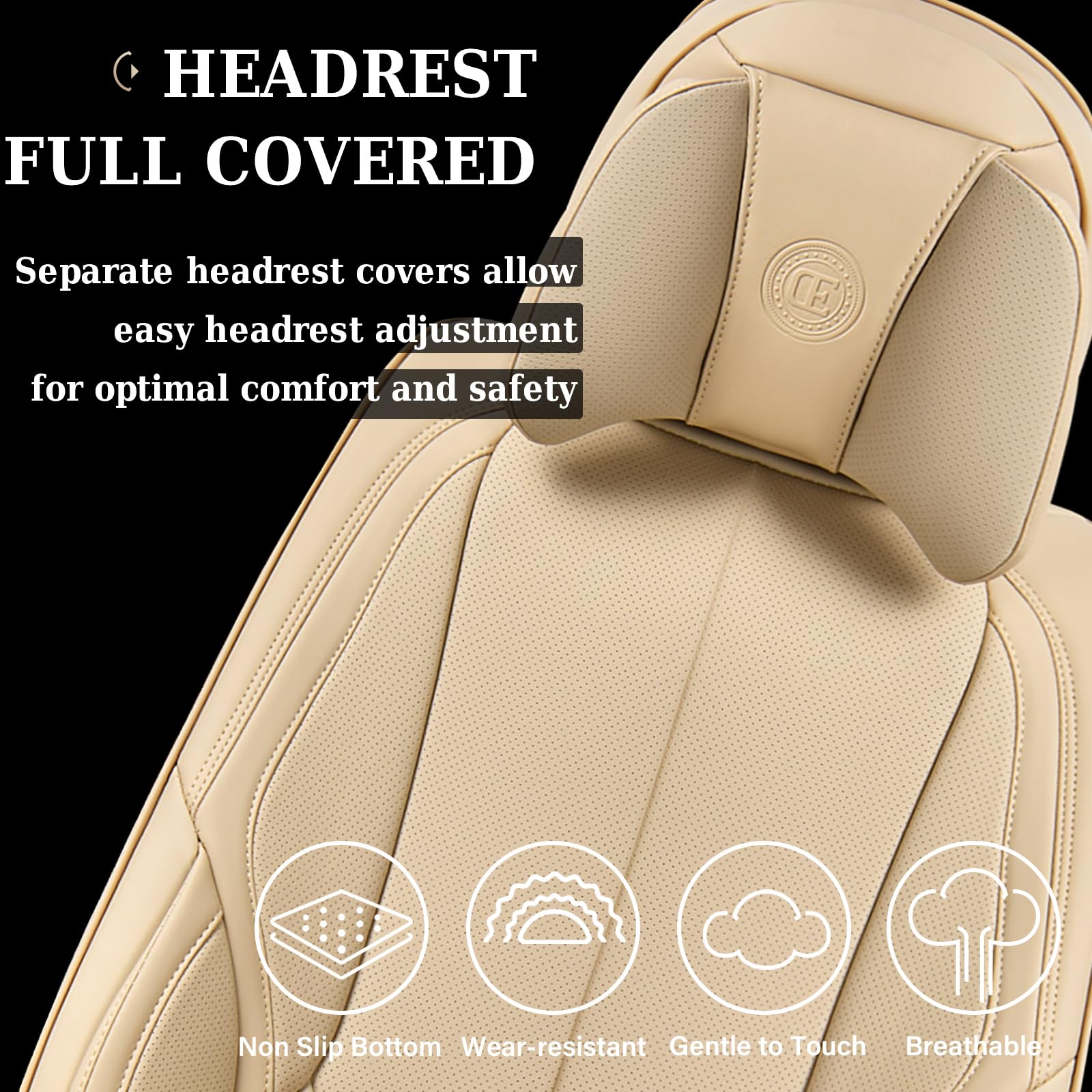 Coverado Universal Seat Covers, Waterproof Nappa Leather, Front 2-Pack, Beige, SCU003-H, Fits Most Sedans, SUVs, and Pick-up Trucks