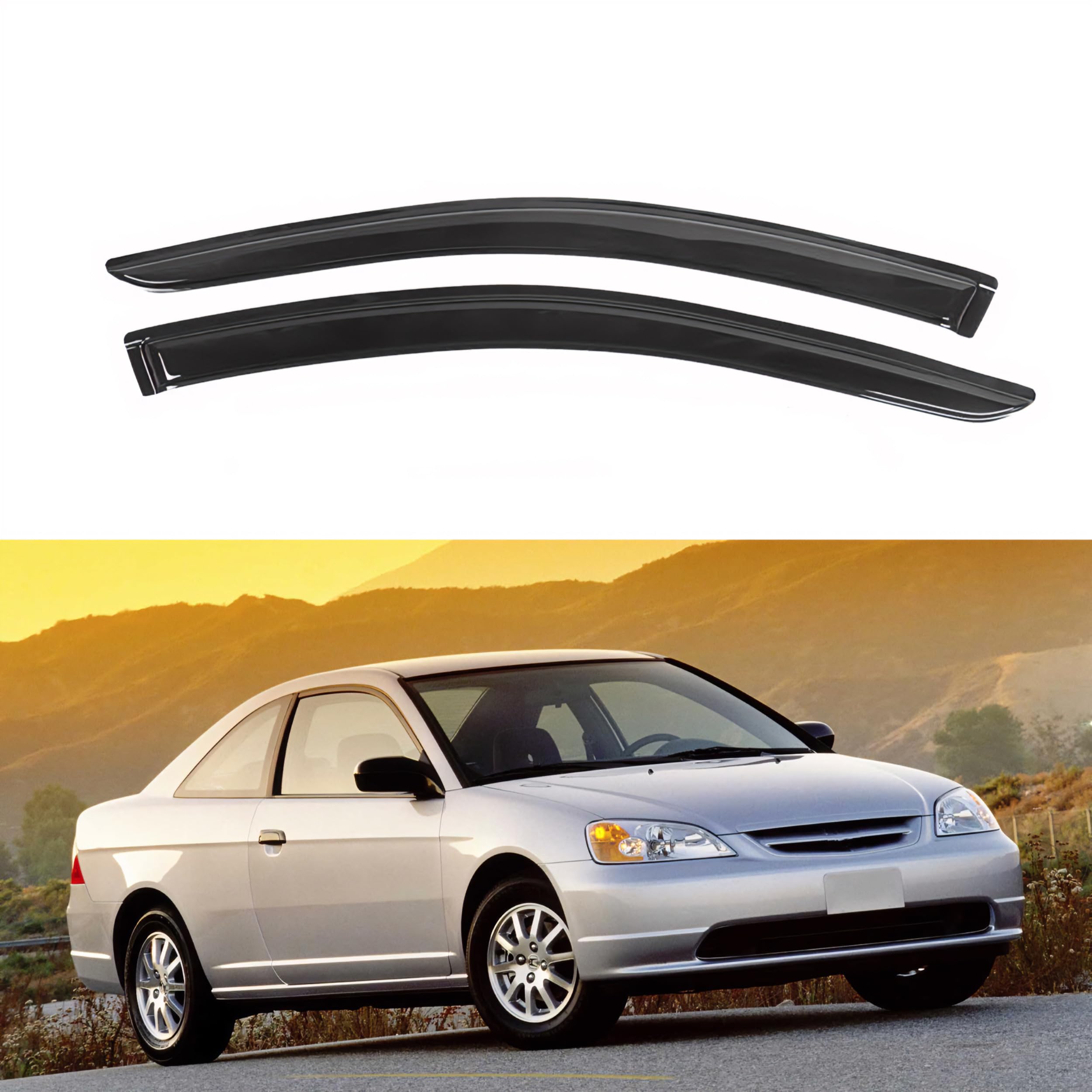 Ig Window Visor For Honda Civic Coupe 2001-2005, Rain Guard Tape-On Extra Durable Sun Wind Side Vent Window Deflector Mugen Styl