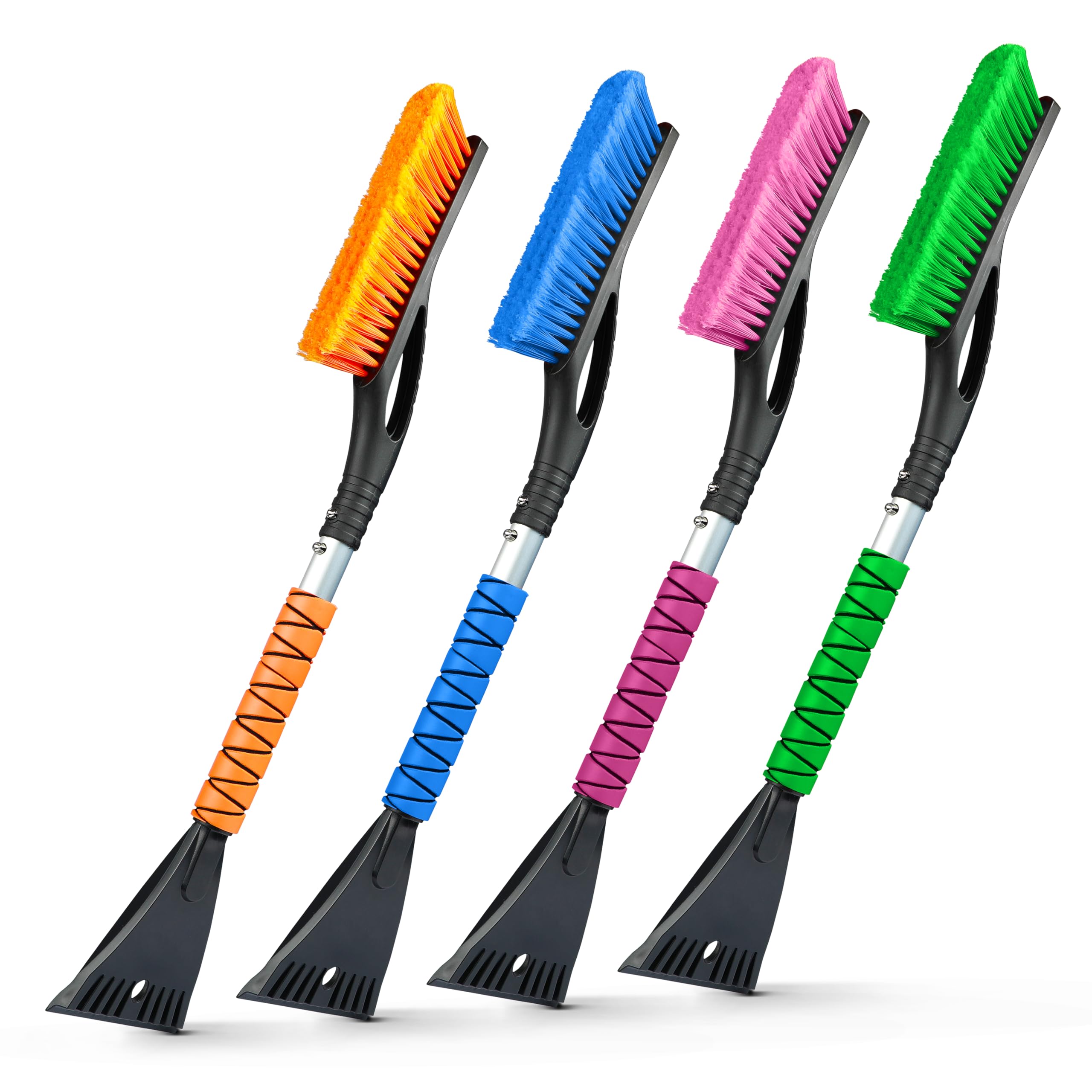 Econour 27'' Aluminum Snow Brush 4 Pack With Ice Scrapers For Car Windshield And Window | Car Snow Scraper And Brush With Ergono