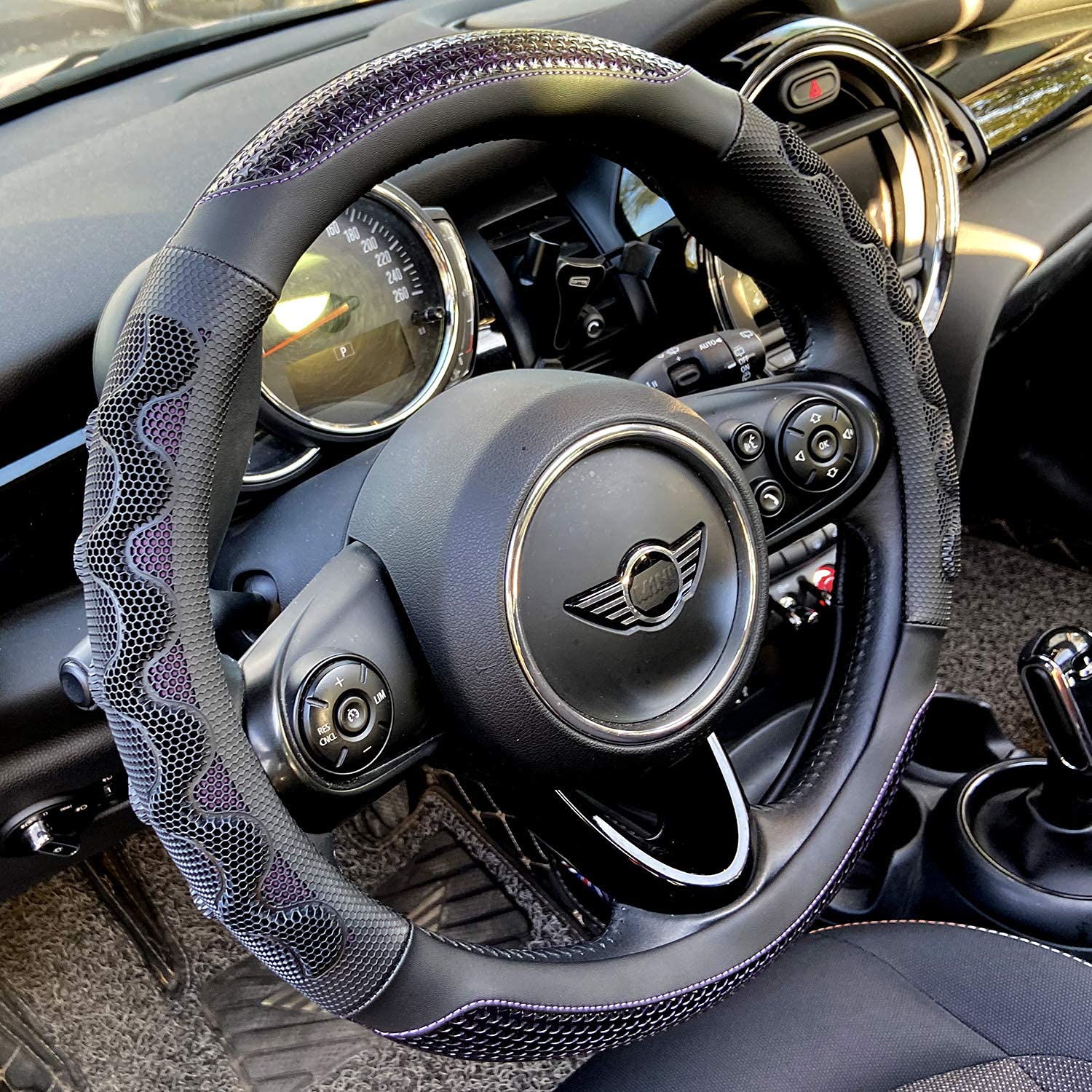 Pinctrot Large Size Steering Wheel Cover Great Grip With 3D Honeycomb Anti-Slip Design, 15.5-15.75 Inch (Purple)