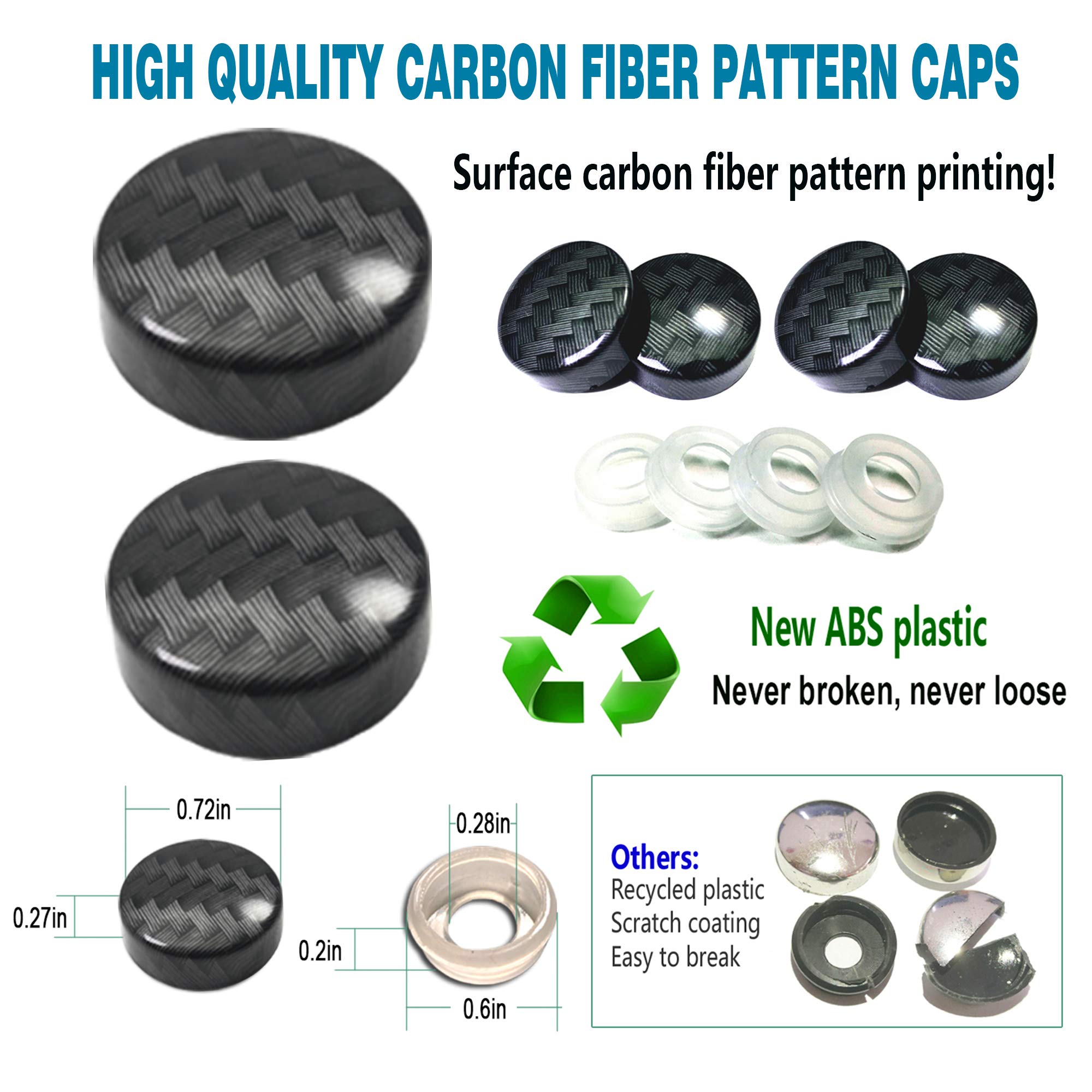 YoUoY Stainless Steel License Plate Screws with Carbon Fiber Caps for Front/Rear Car Tags