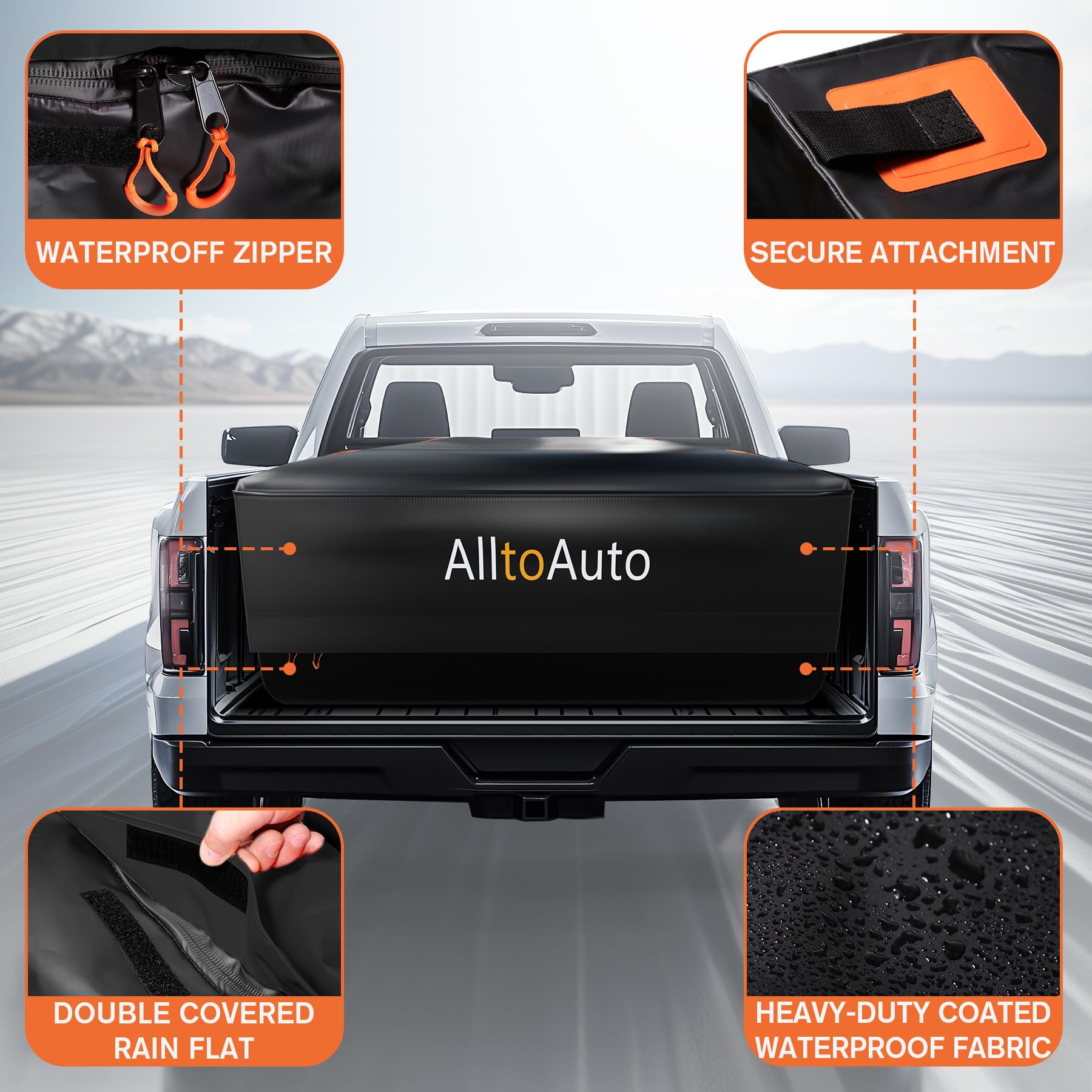 AlltoAuto Truck Bed Cargo Bag - 26 CU FT, Waterproof Heavy Duty PVC, Fits Any Truck, Black & Orange