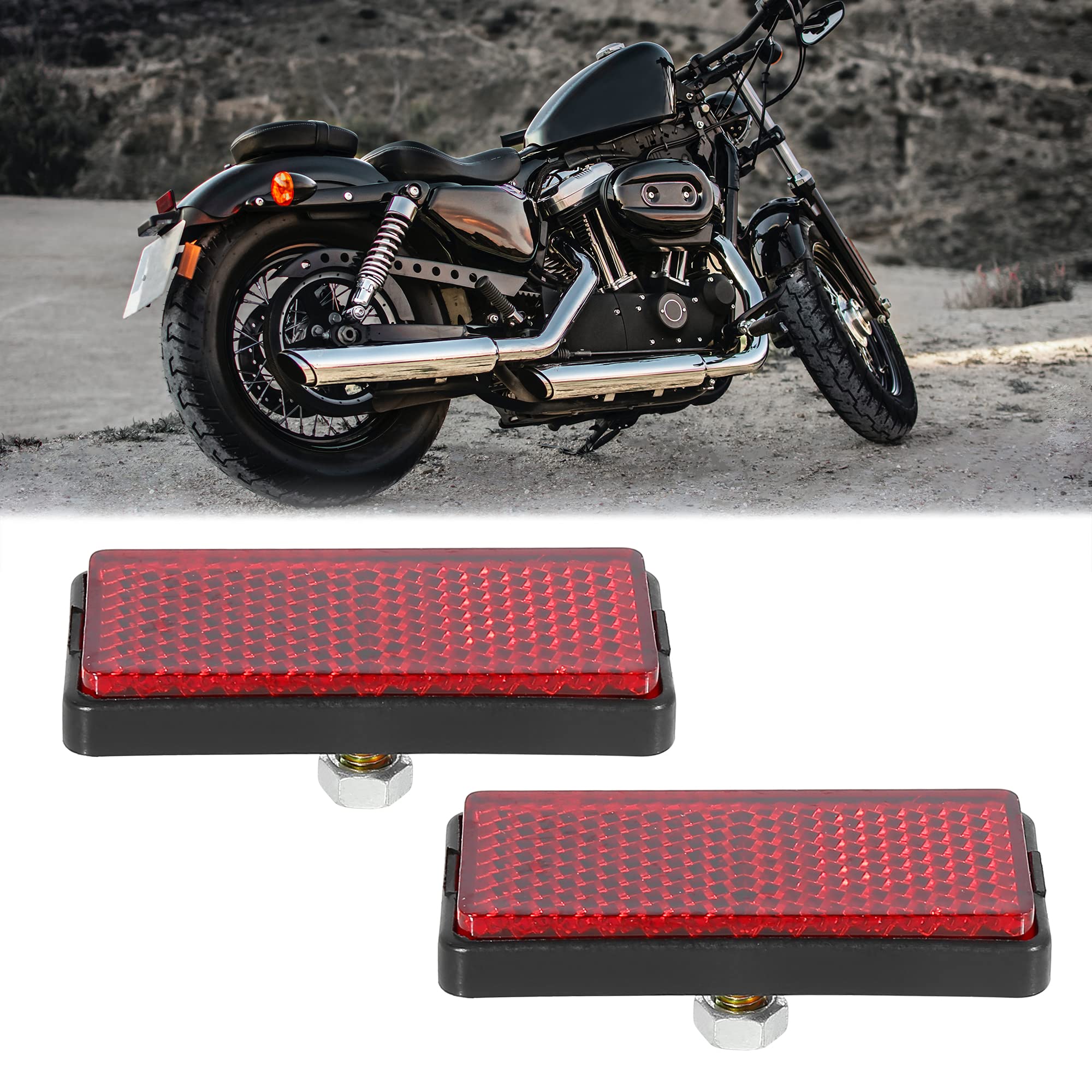 F Fierce Cycle Pair M6X1.0 Red Rectangle Universal Screw Mount Reflective Warning Reflector For Motorcycle Bike 56Mm Length