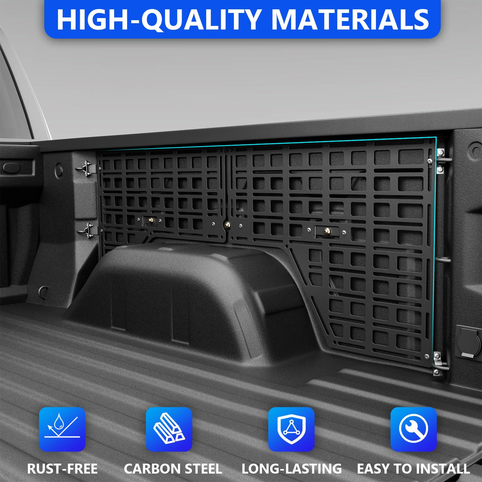 SZYANG Side Bed Molle Panel for 2019-2025 Chevy Silverado, Alloy Steel, 5.8FT, Compatible with GMC Sierra Truck Panel System