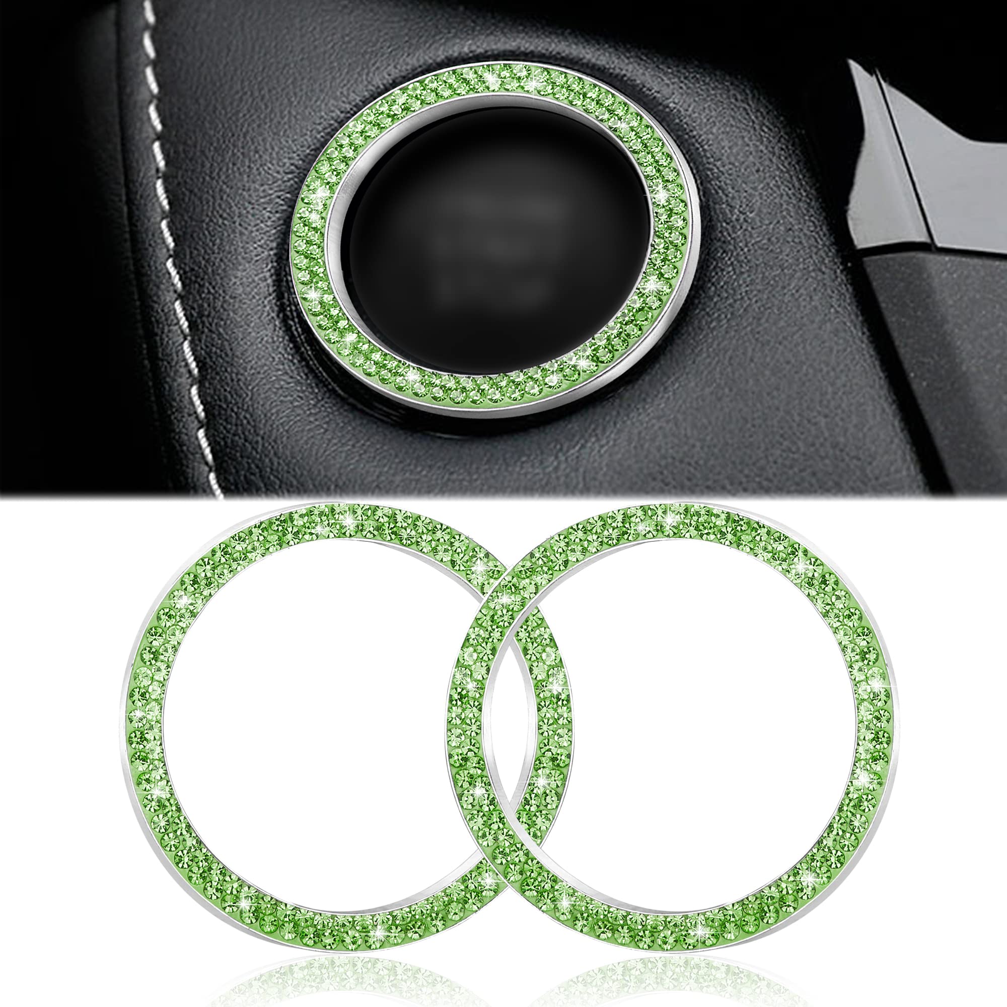 Winka 2Pcs Bling Car Engine Start Button Cover Diamond Crystal Push Start Stop Button Ring Sparkly Bling Ignition Button Cover R