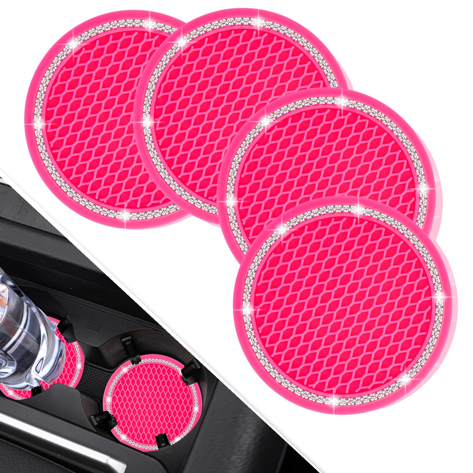 Cocases Car Coasters, 4 Pack Universal Vehicle Bling Car Coaster, Rhinestone Coaster For Cup Holders, Car Interior Accessories 2