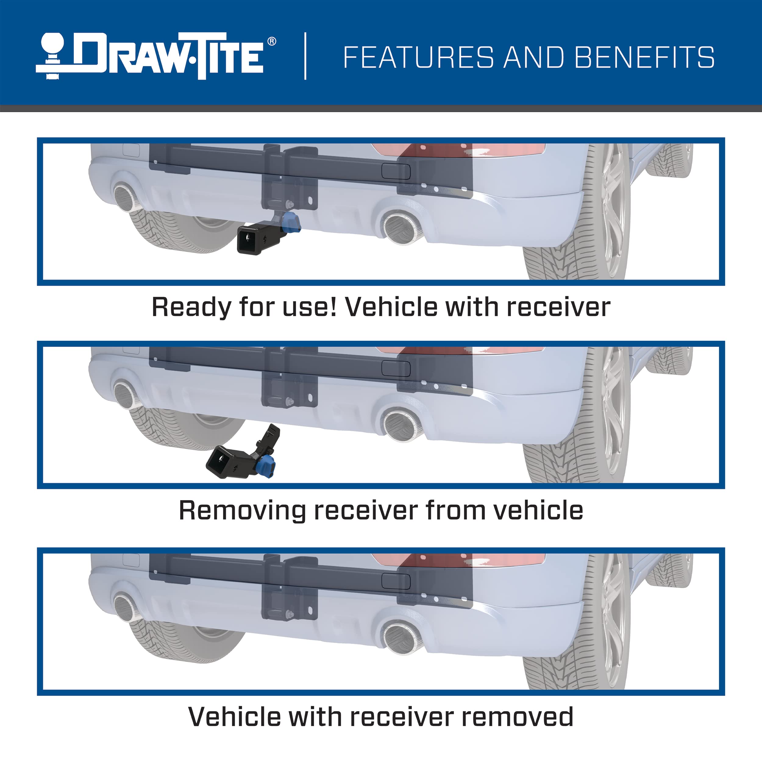 Draw-Tite Hidden Hitch 76920, Completely Hidden Trailer Hitch, 2 In. Removable Receiver, Black, Compatible With 2018 - 2022 Volv