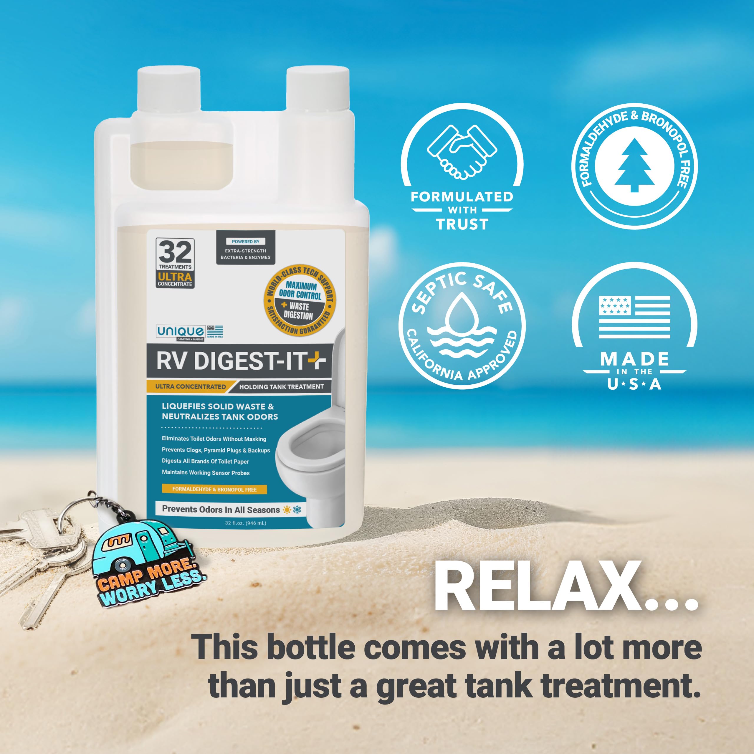 Unique RV Digest-It Ultra Toilet Treatment - 32 oz (Pack of 2) - Eliminates Smells, Liquifies Waste, Easy-Measure Holding Tank Solution