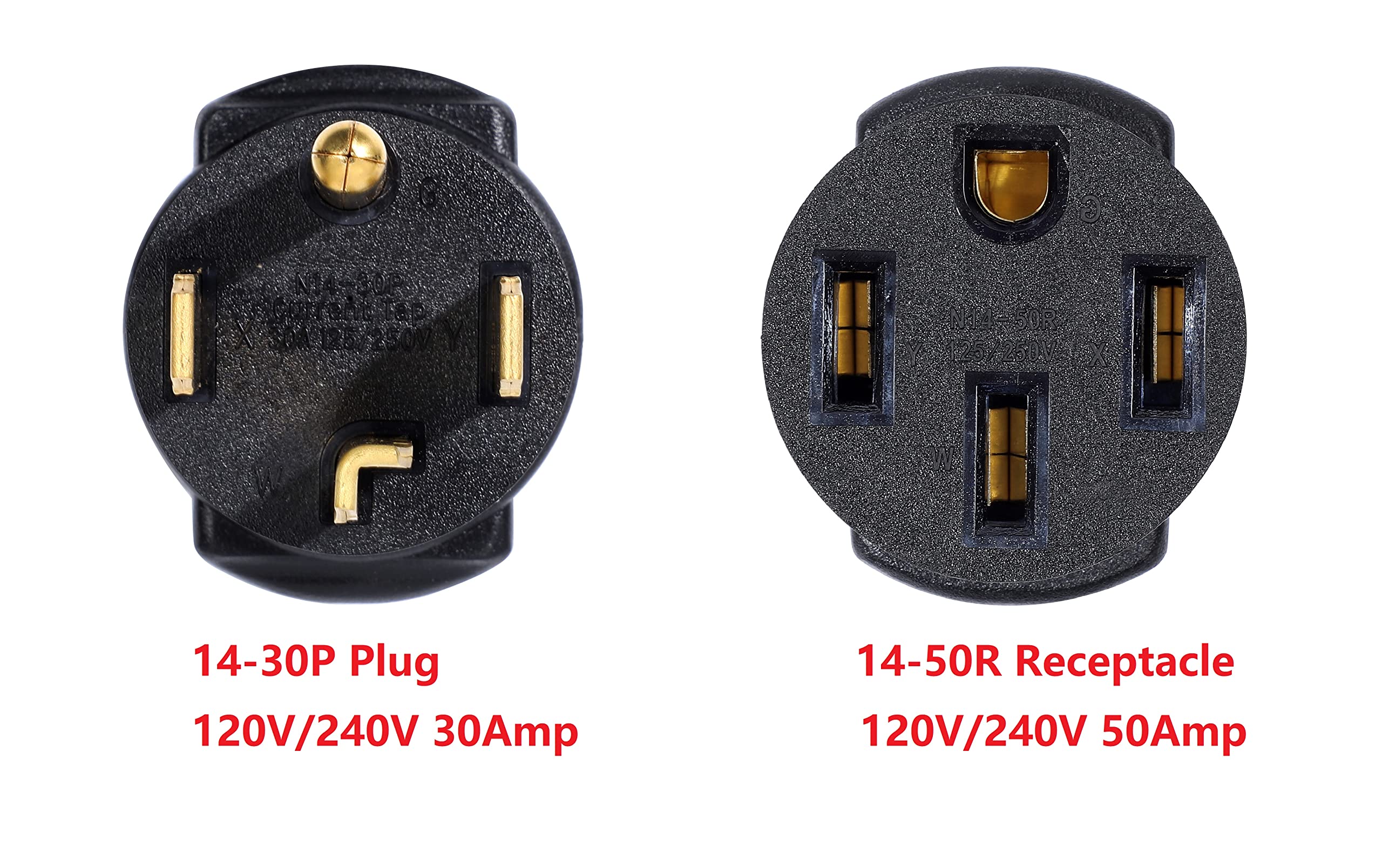 Onetak Nema 14-30P To 14-50R Compact 120V/240V 30 Amp 4 Prong Male Plug To 50 Amp 4 Prong Female Receptacle Generator Welder Dry