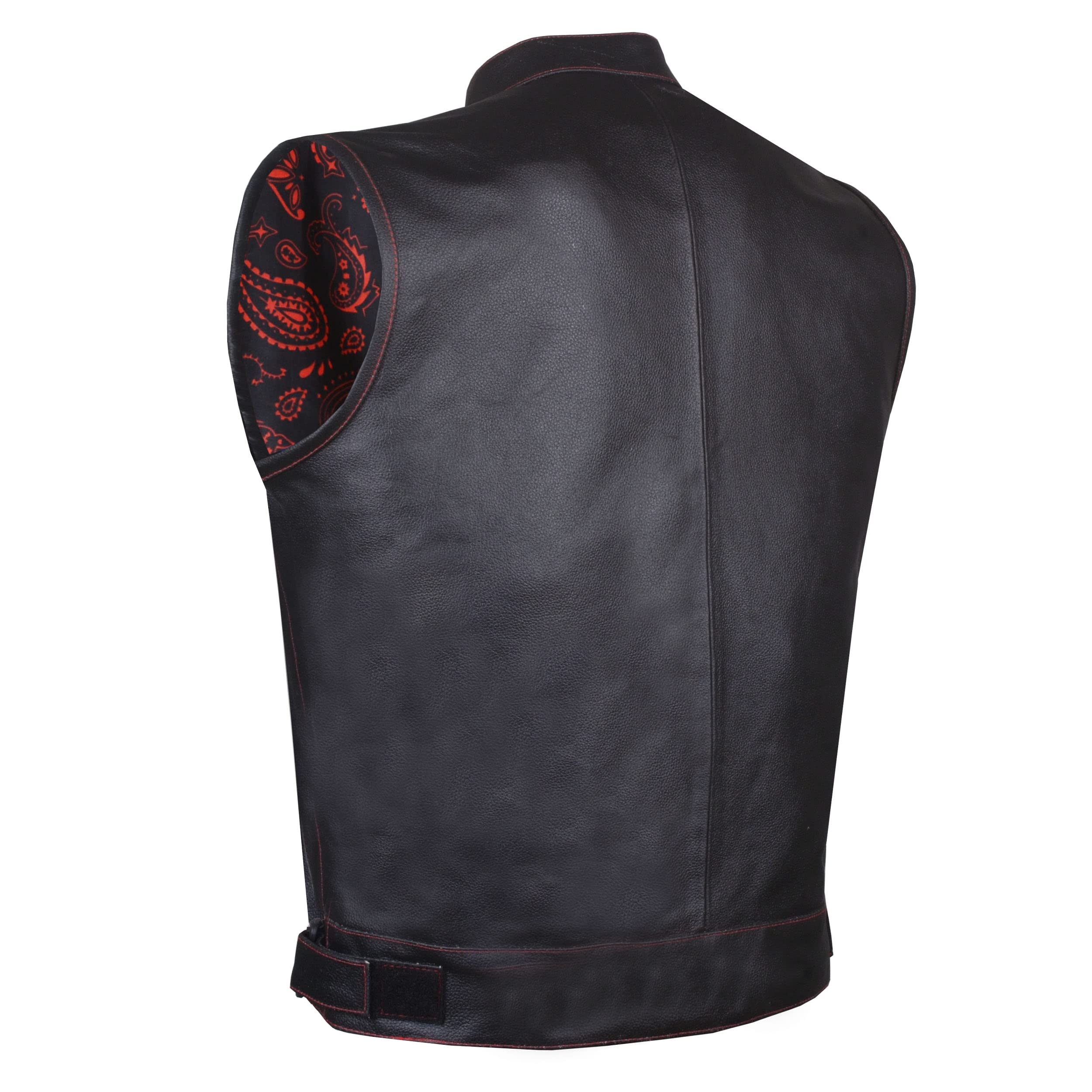 Soa Men 'S Premium Leather Motorcycle Vest With Biker Club Concealed Carry Gun Pockets W/Armor Paisley Red S