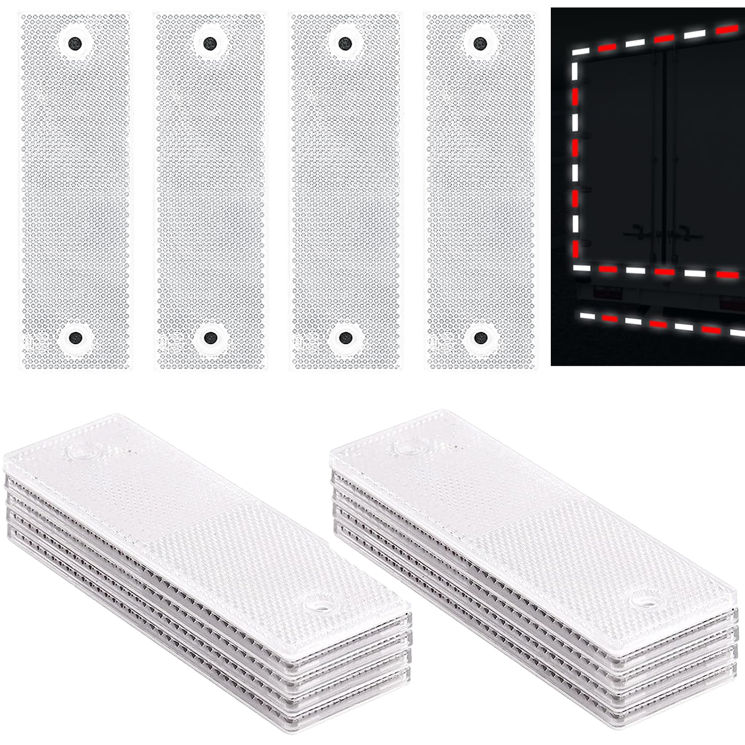 Smseace 15Pack White Safety Reflectors Self Adhesive Trailer Reflectors,Car Reflector,Reflectors For Driveway Used For Truck,Rvs