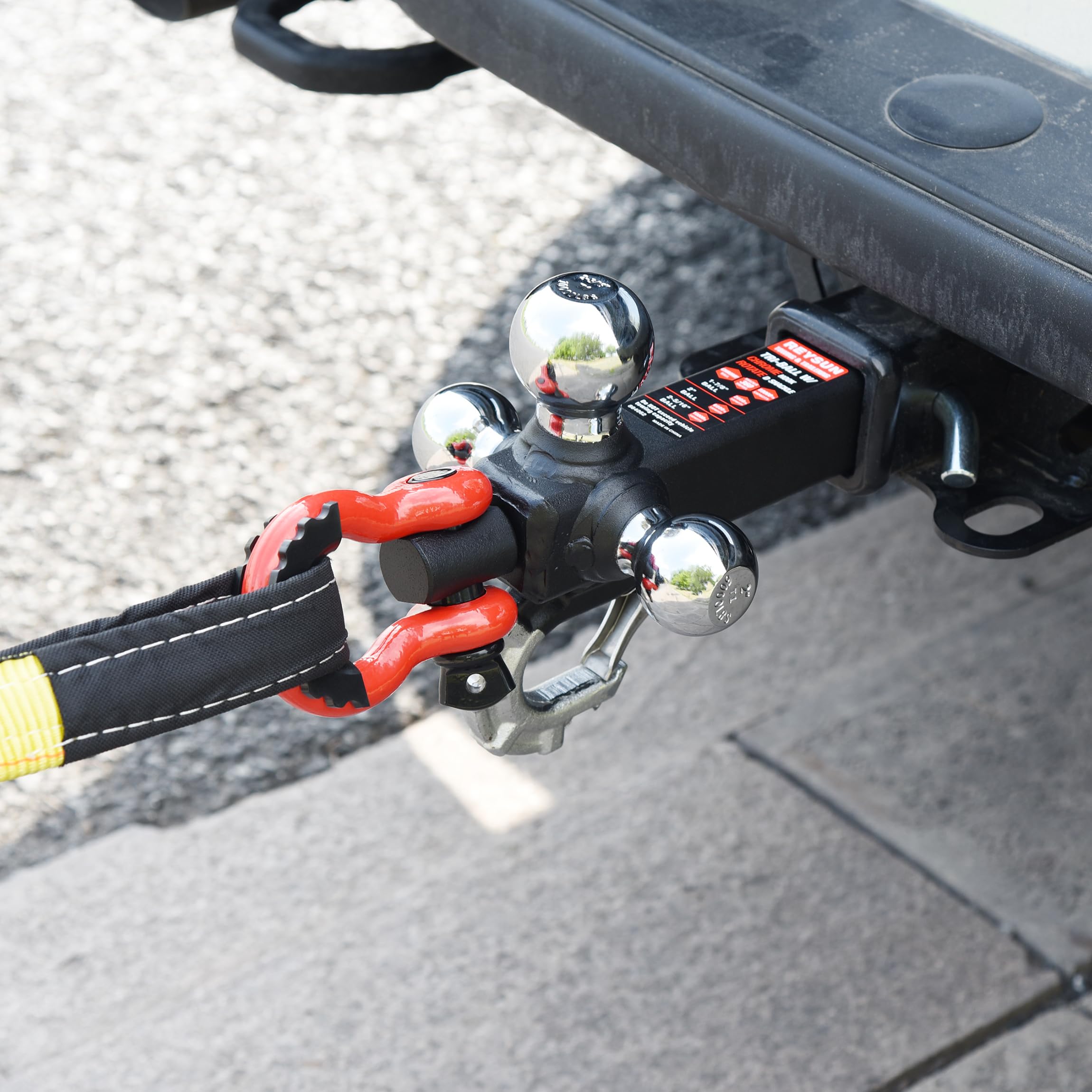 REYSUN Trailer Hitch Tri-Ball Hitch with Rotatoble Tow Shackle and Tow Hook, fits for 2-inch Receiver, Chrome Trailer Ball