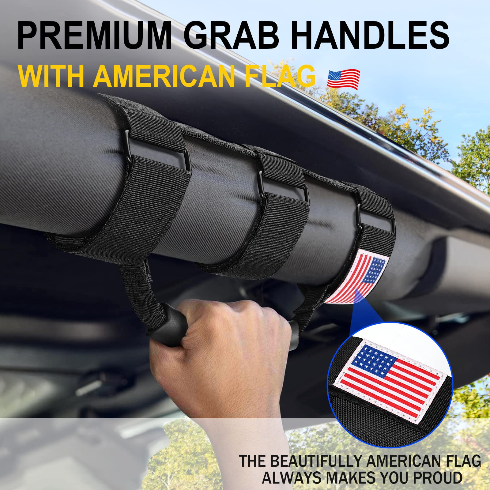 Moveland Roll Bar Grab Handles With Us Flag, 2 X Grip Handles For 1955-2023 Jeep Wrangler Jl, Jk, Tj, Yj & Jeep Gladiator Access