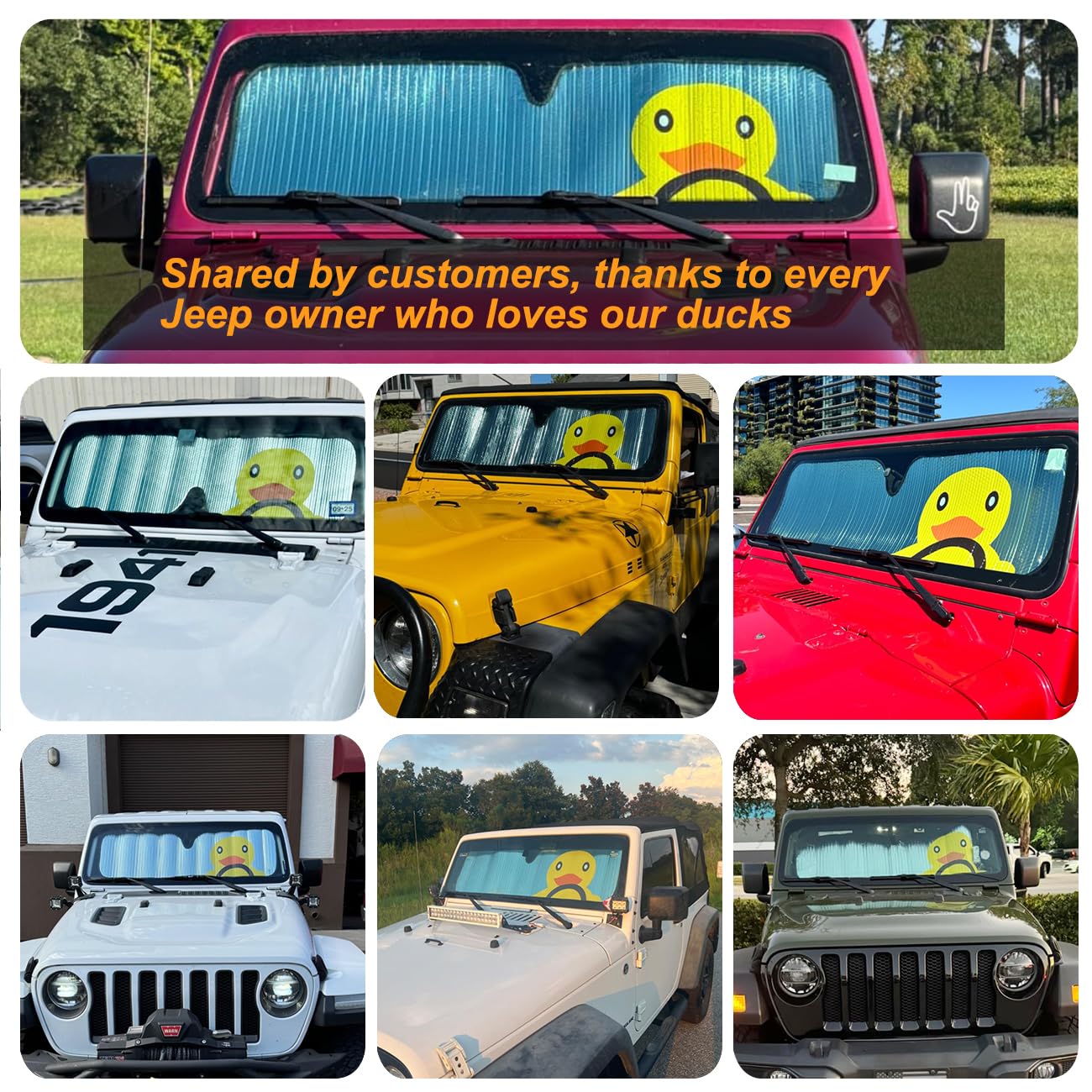 ROMASO Windshield Sun Shade for Jeep Wrangler JK/JL 1997-2024, Yellow Aluminum Foil UV Protection, Model RM049