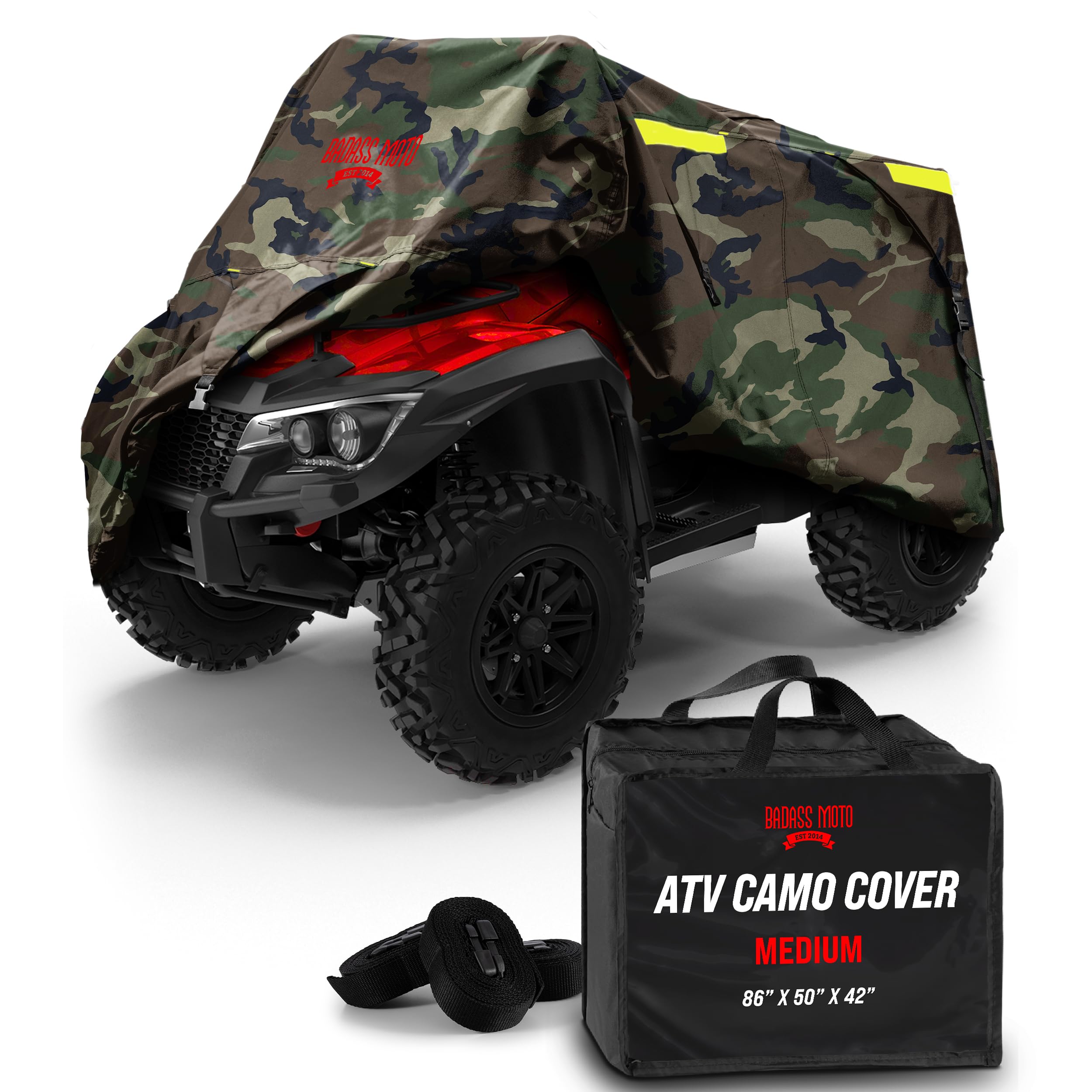 Badass Moto Camo 4 Wheeler Cover - ATV Cover Four Wheeler. Heavy-Duty, Triple-Waterproof Rip-Resistant, Night-Reflective Quad Co
