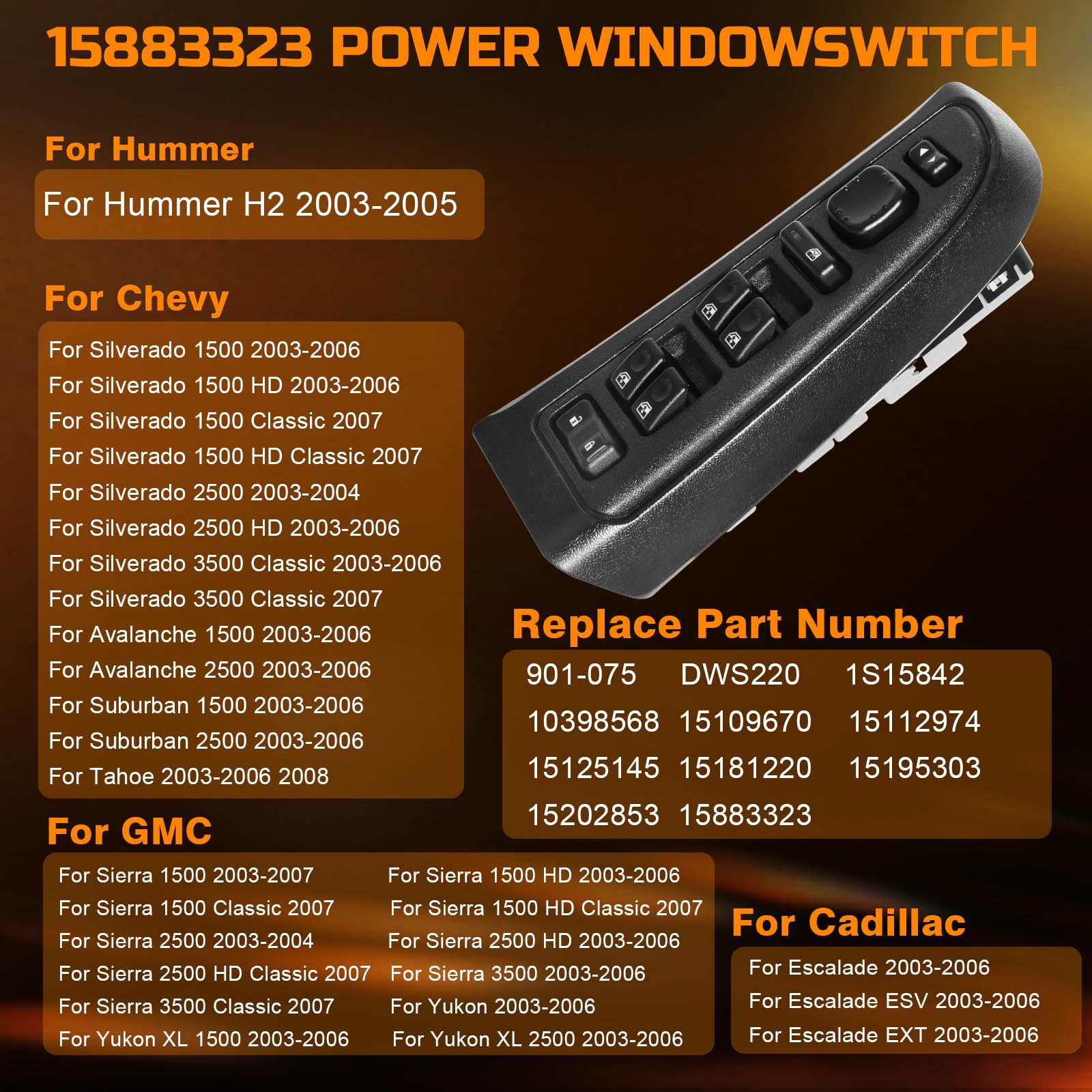NSDXCT 15883323 Master Power Window Switch Driver Side, Fit 2003-2007 For Chevy Silverado Avalanche Tahoe For GMC Sierra Yukon 1