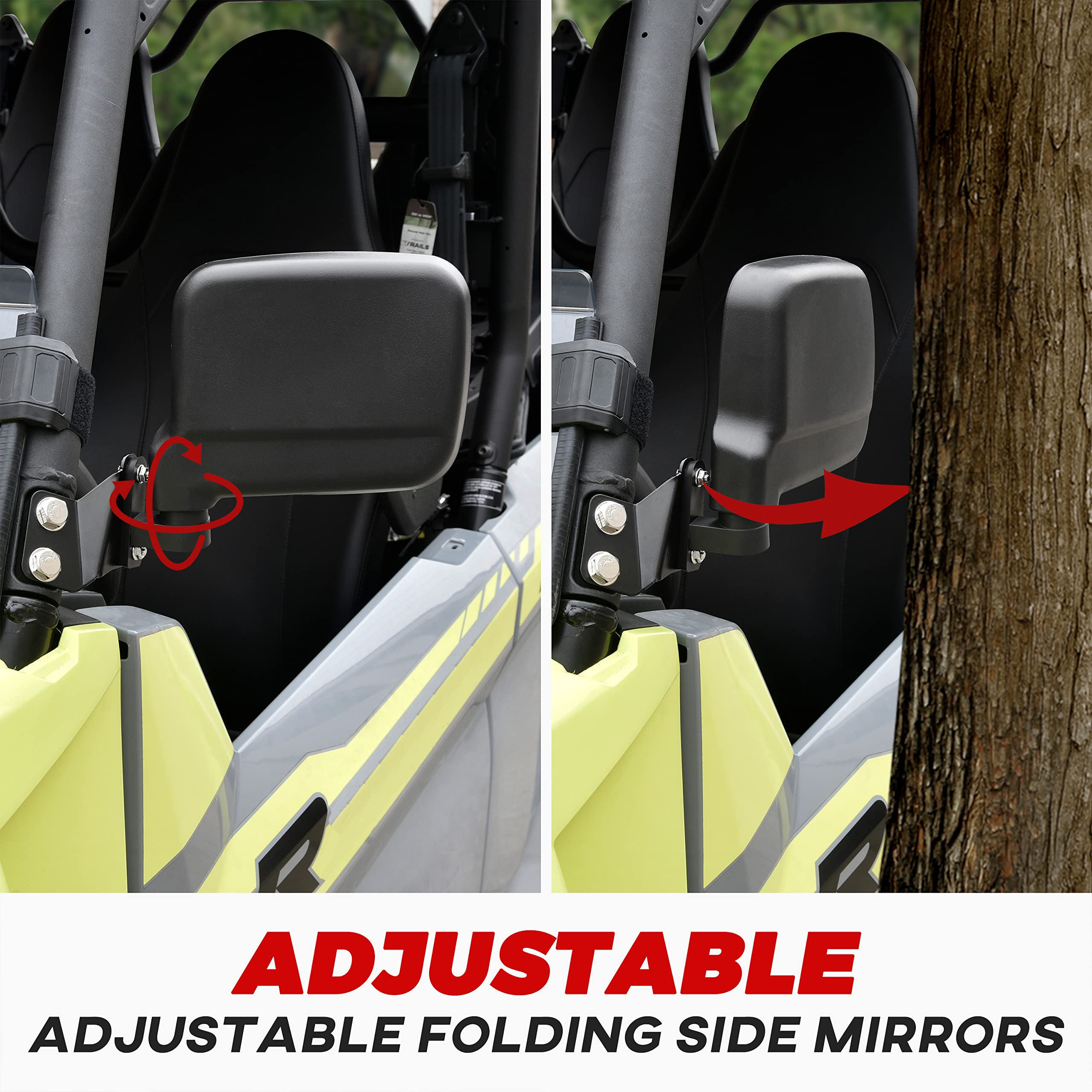SAUTVS Adjustable Side Mirrors for Yamaha RMAX 1000 & Wolverine RMAX2/RMAX4, Black, Model ZP-YJ-031105-002, 2PCS