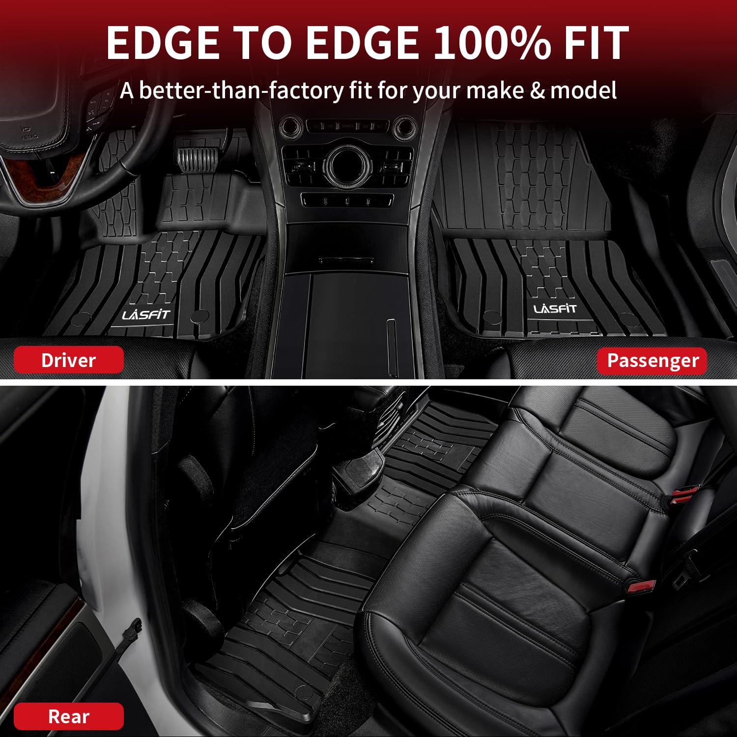 LASFIT Floor Mats for Ford Fusion 2017-2020 & Lincoln MKZ, All Weather TPE, Black, 1st & 2nd Rows, Model LL-LN01,