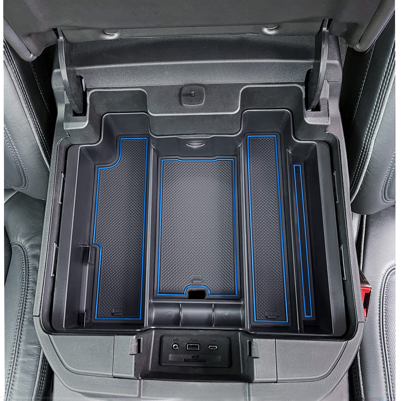 Topinstall Blue Center Console Organizer Compatible With Chevy Silverado/Sierra 1500 2019-2022 And 2020-2023 Silverado/Sierra 2500Hd 3500Hd, Armrest Full-Size Tray (Full Console W/Bucket Seats Only)