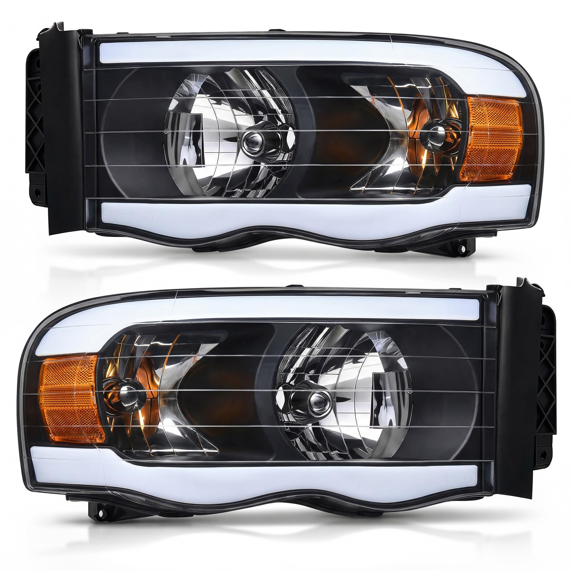 AUTOSAVER88 LED DRL Headlight Assembly kit Compatible with 2002-2005 Dodge Ram 1500/2003-2005 Dodge Ram 2500 3500 Clear Lens Bla
