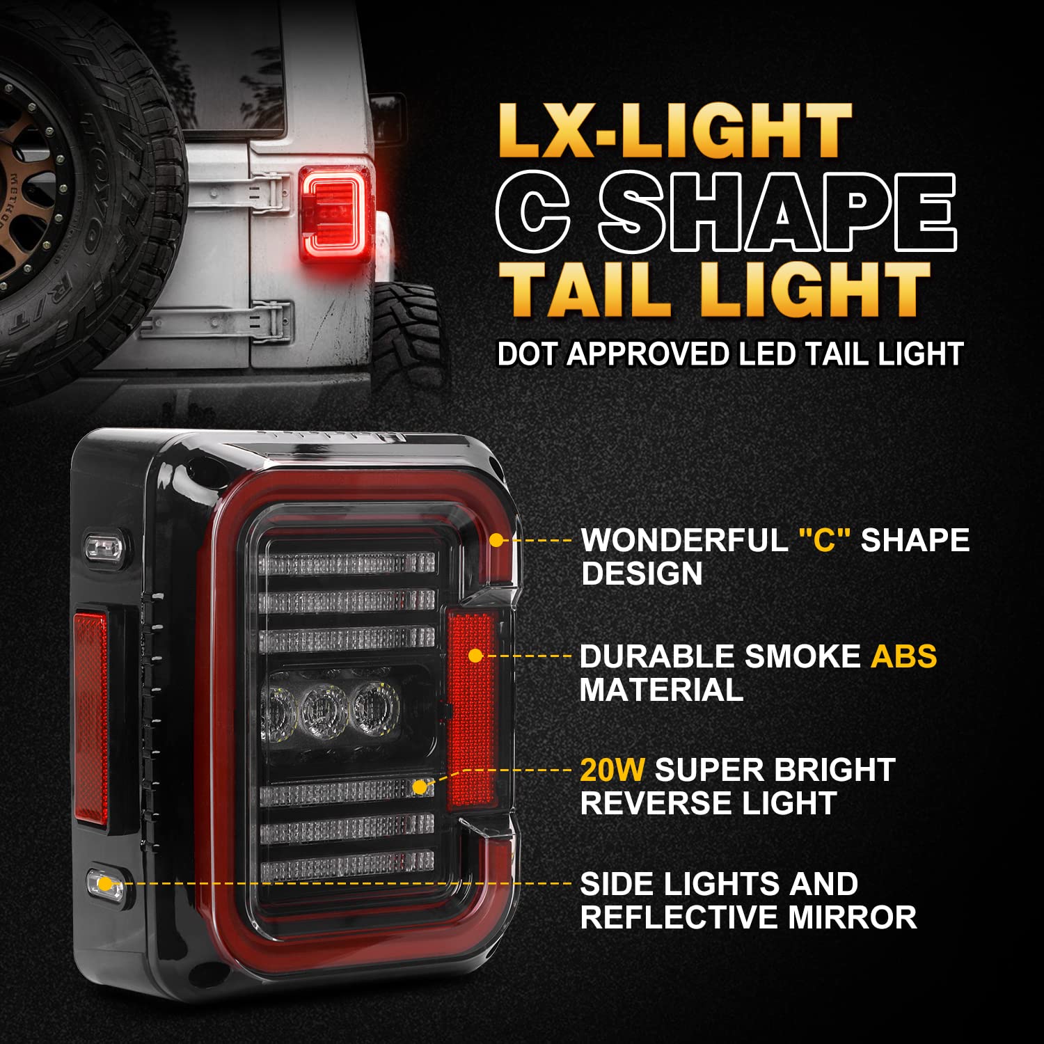Dot Approved Led Tail Lights Super Bright 20W Reverse Lights With Emc Compatible With Jeep Wrangler Jk&Jku 2007-2017 Brake Rever