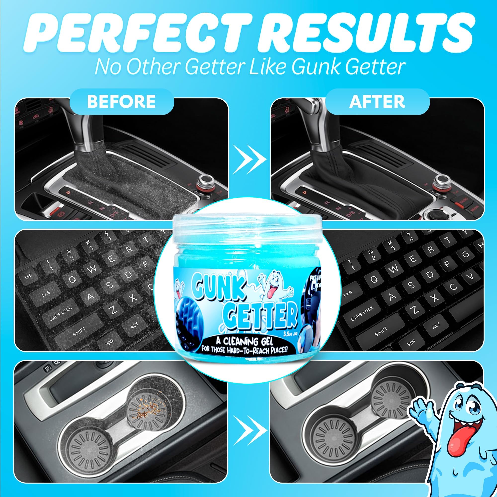 Gunk Getter Cleaning Gel, 3.5oz - Dust & Crumb Removal for Automotive Cup Holders, Keyboards, and Hard to Reach Places