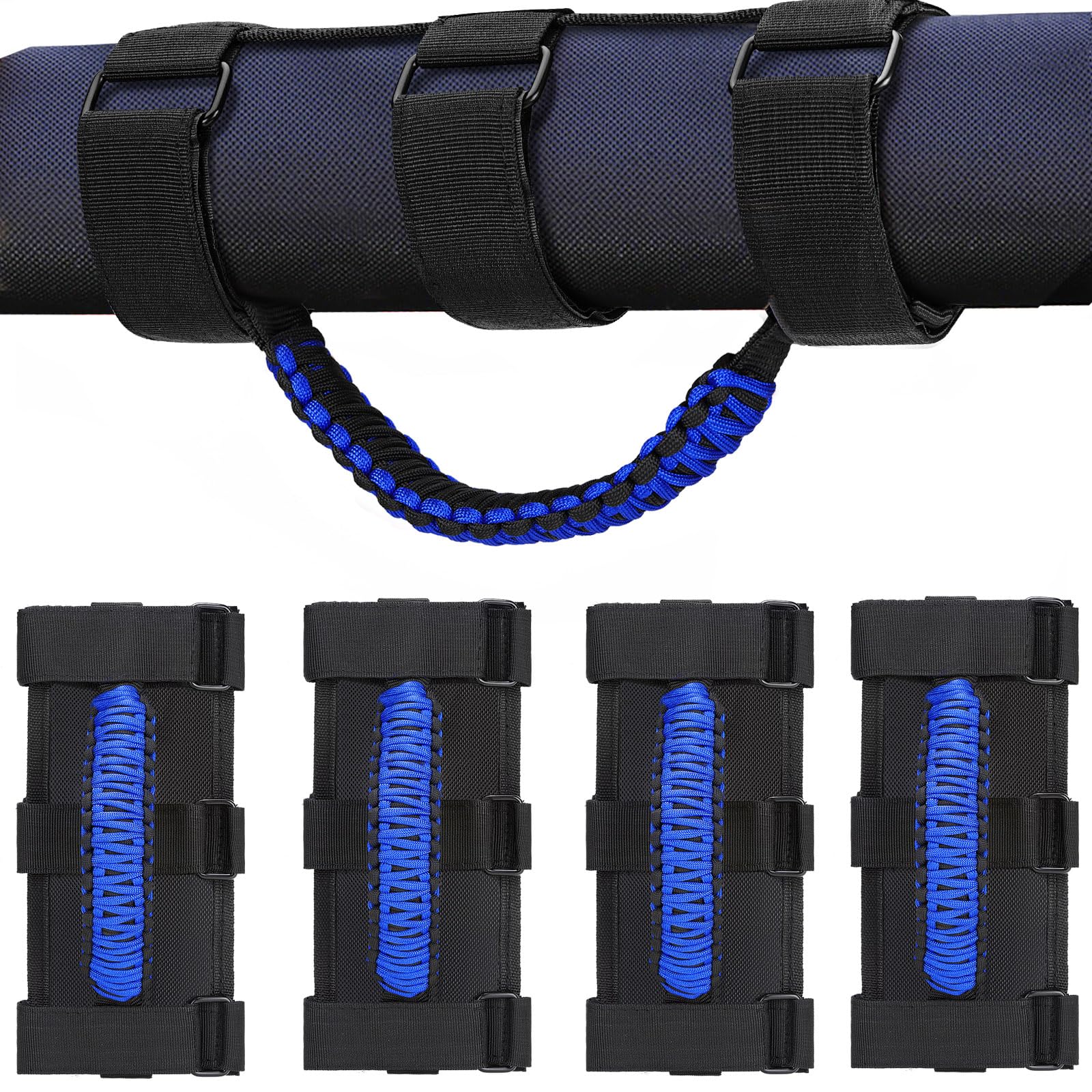 moveland 4 Pack Upgrade Roll Bar Grab Handles with Metal Buckle - Paracord Grip Handle Easy-to-fit for Jeep Wrangler YJ TJ JK JL