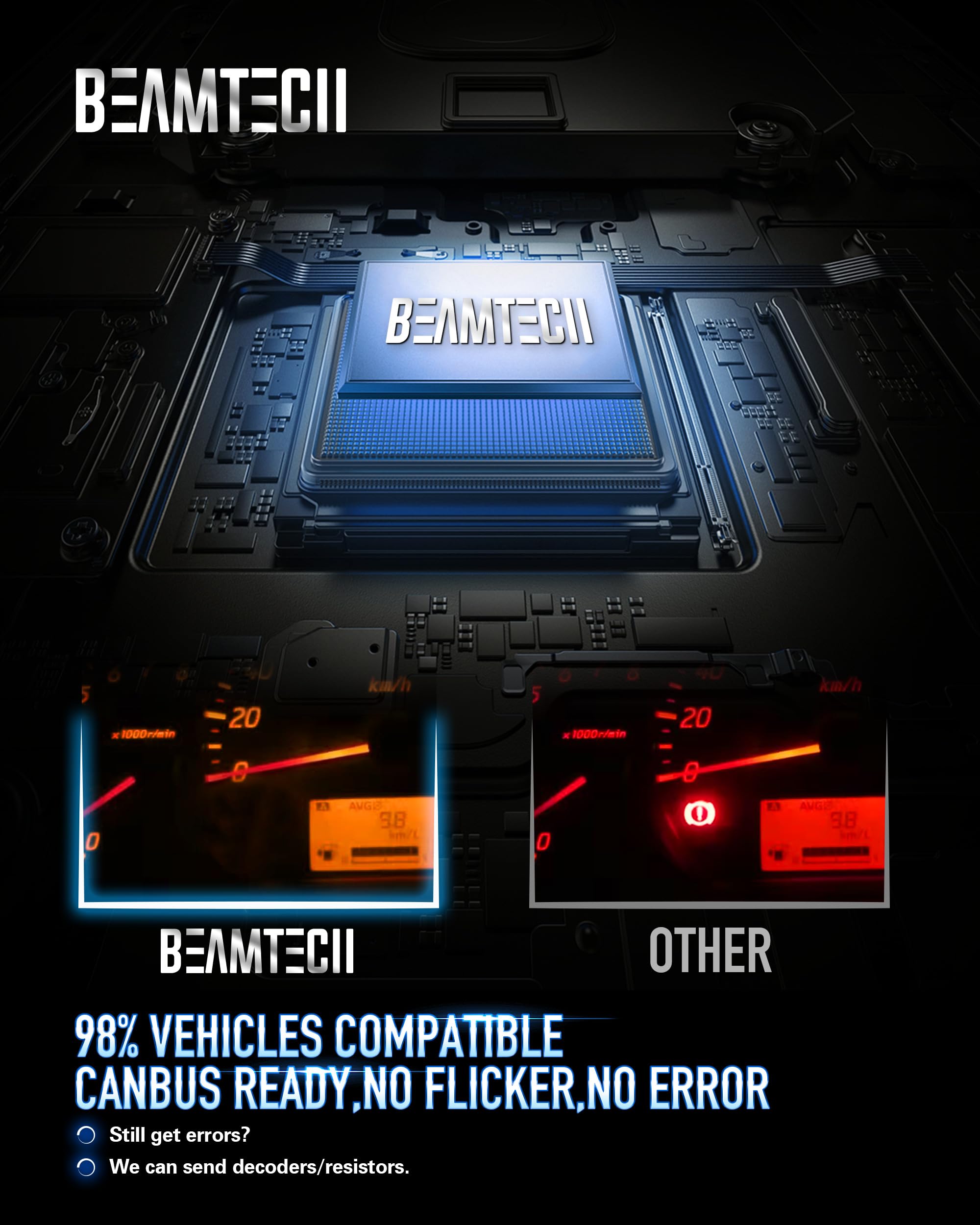 Beamtech 900-5 900-6 Bulbs Combo, S1 Series Fanless 300% Brighter Fog Light, 4 Bulbs