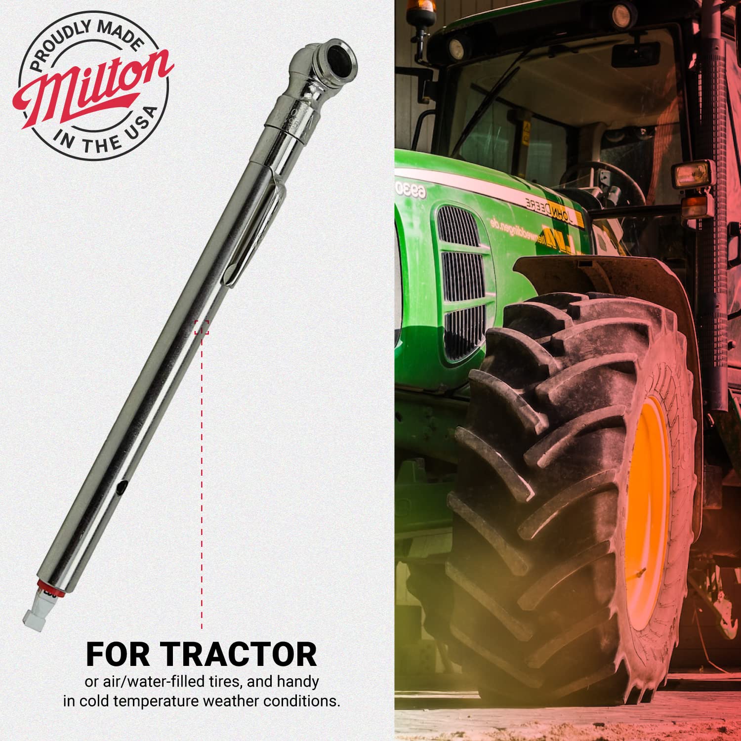 Milton S-928 Tire Pressure Gauge, Air/Water-Filled, Built-in Deflator Valve, Measures PSI & kPa, Durable Aluminum Construction