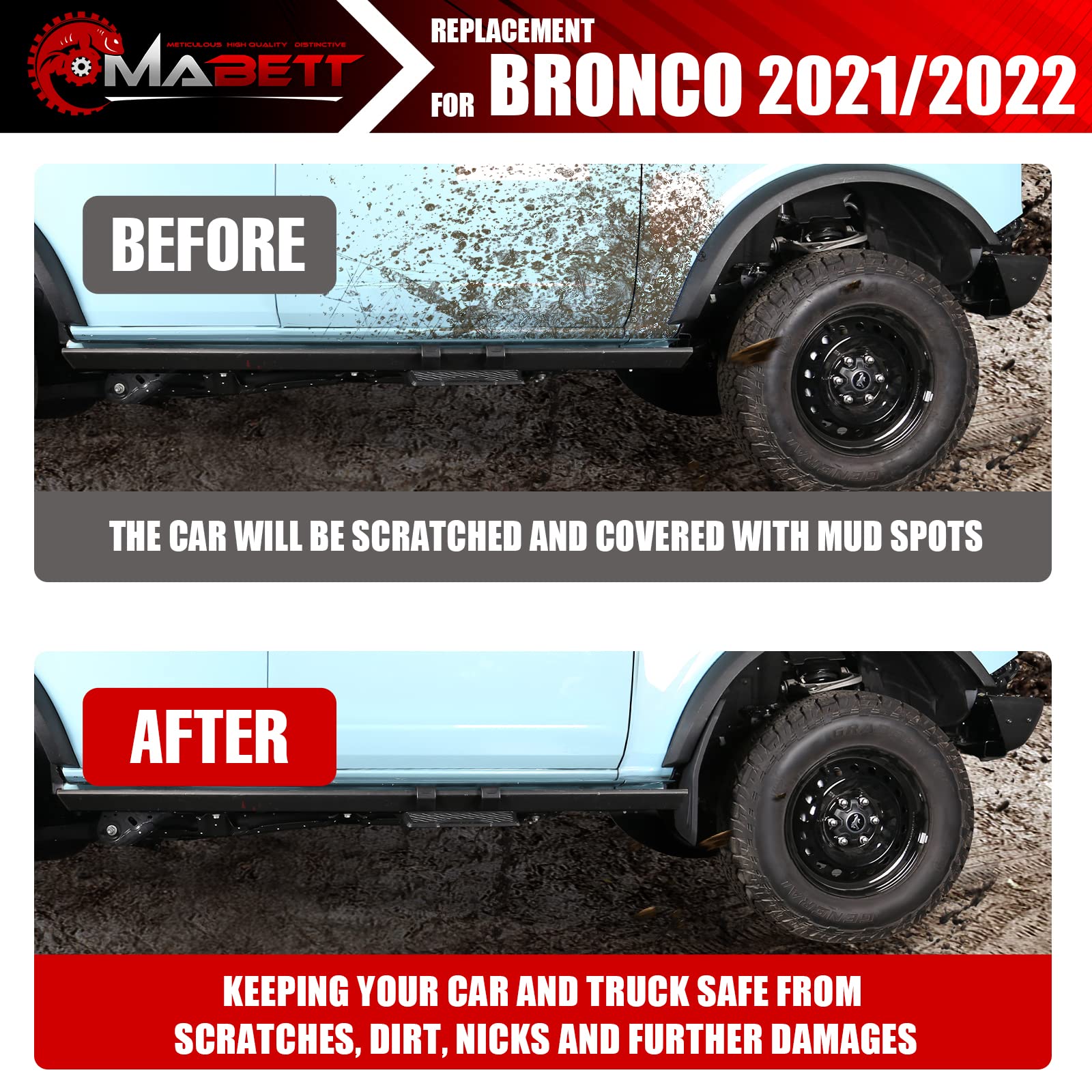 Mabett Mud Flaps for Ford Bronco 2021-2023, 2PCS Front, ABS Material, No Punching Required