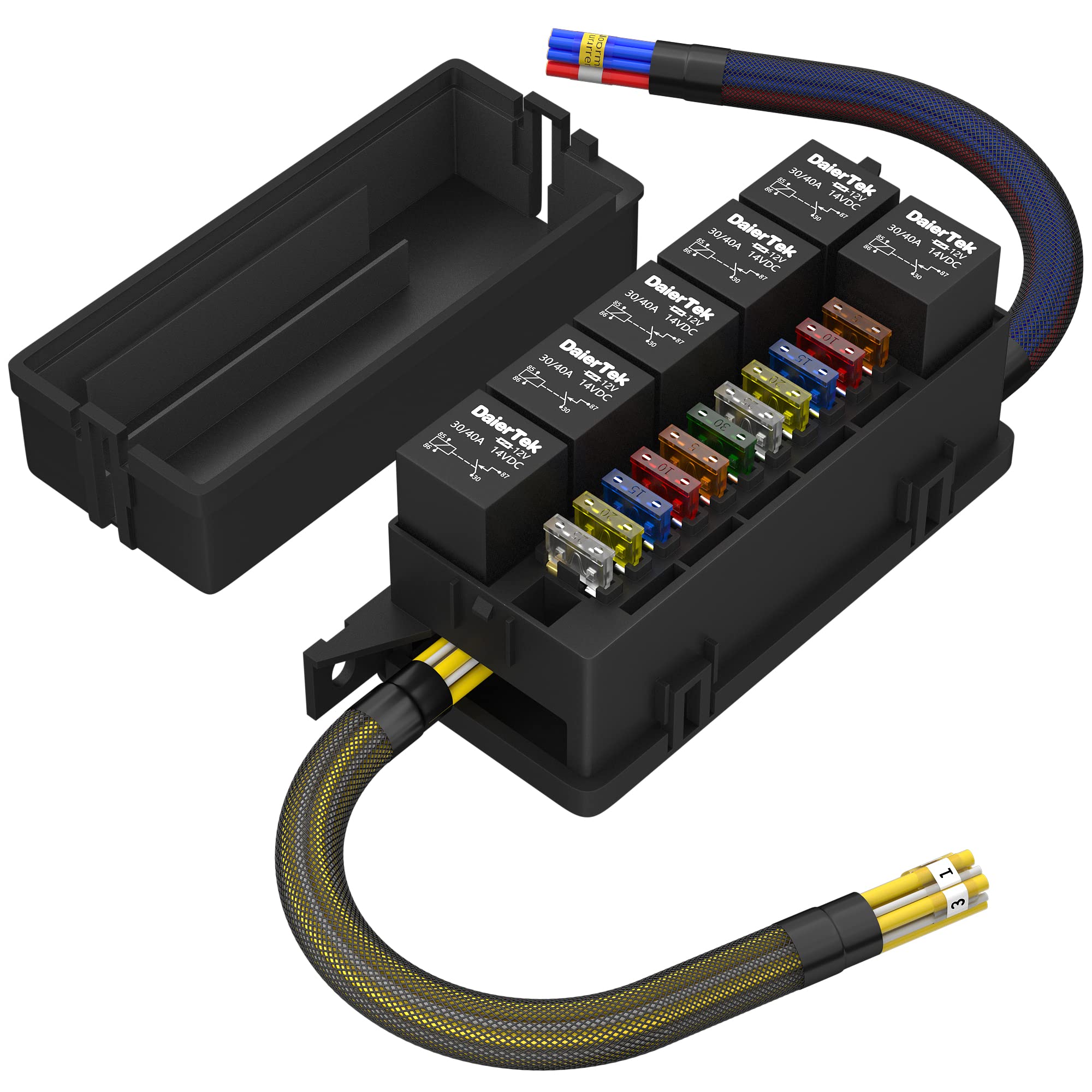 Rvboatpat 12V Fuse Relay Box With 6 Relays And 11 Way Atc/Ato Blade Fuses, Pre-Wired Fuse And Relay Box 12 Vlot Relay Fuse Box B