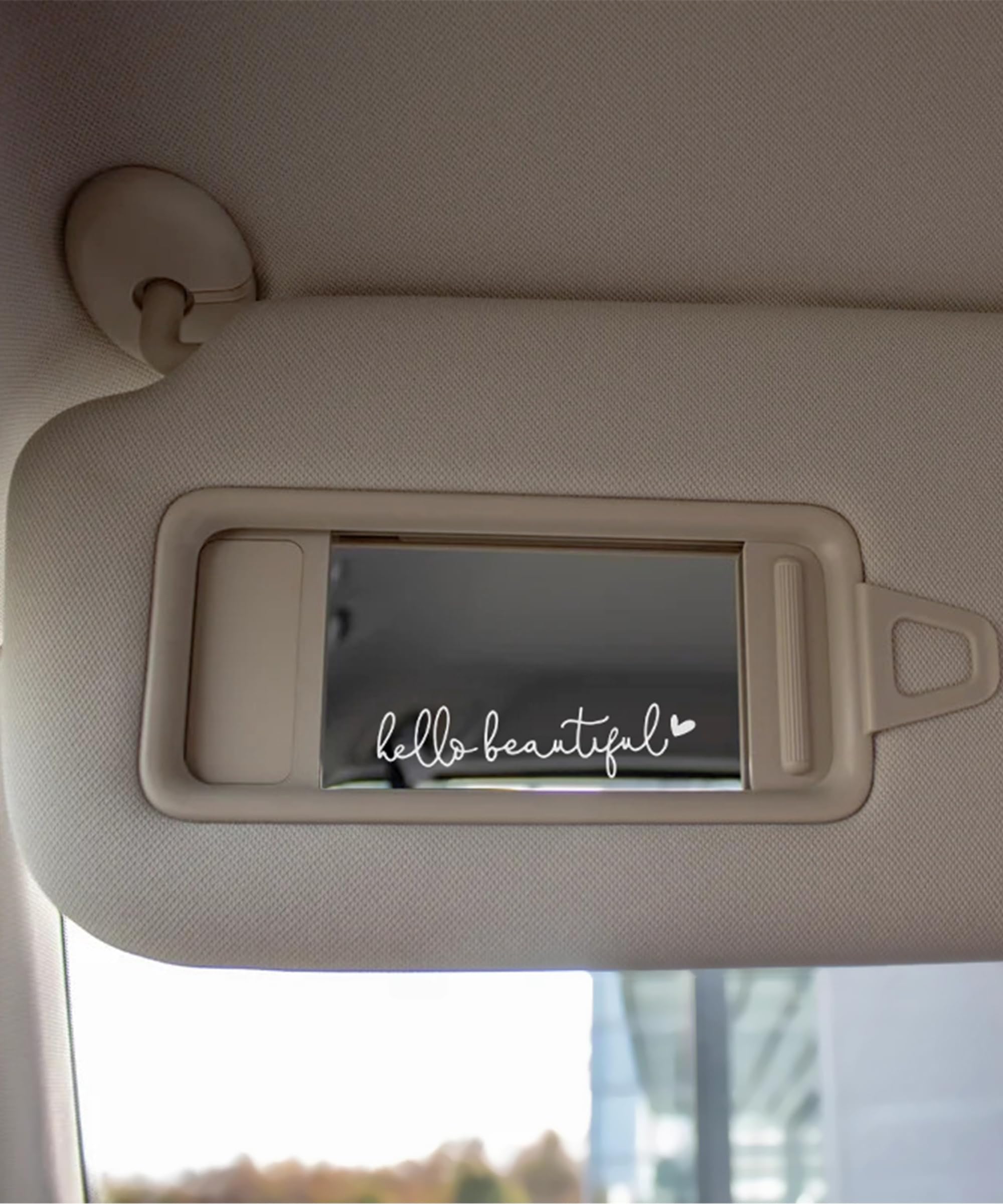 Racoona Hello Beautiful Mirror Decal - Rearview Mirror Sticker, Self Affirmations Decal, Car Accessories For Window Decoration (