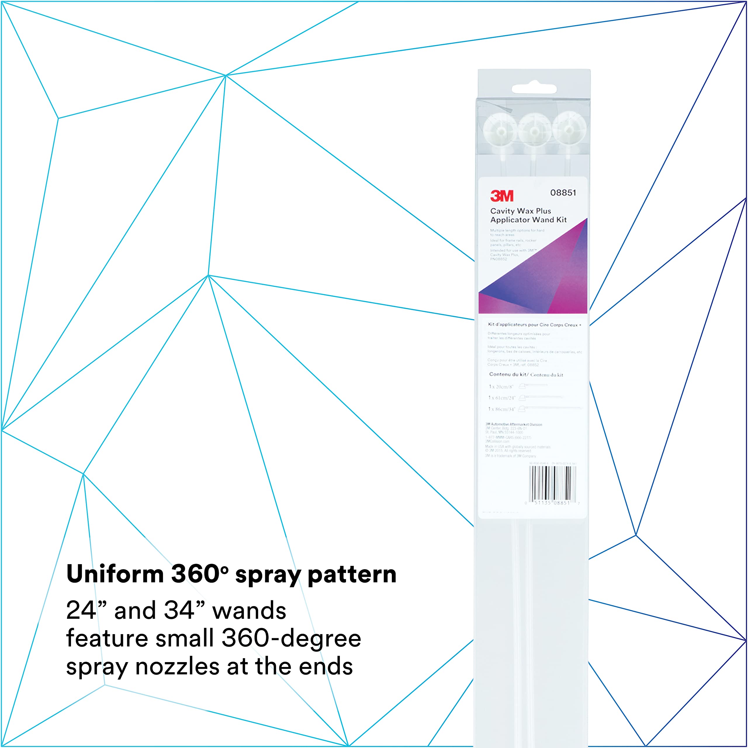 3M Cavity Wax Plus Applicator Wand Kit, Model 08851, 360-Degree Nozzles, Corrosion Protection, 1 Pack
