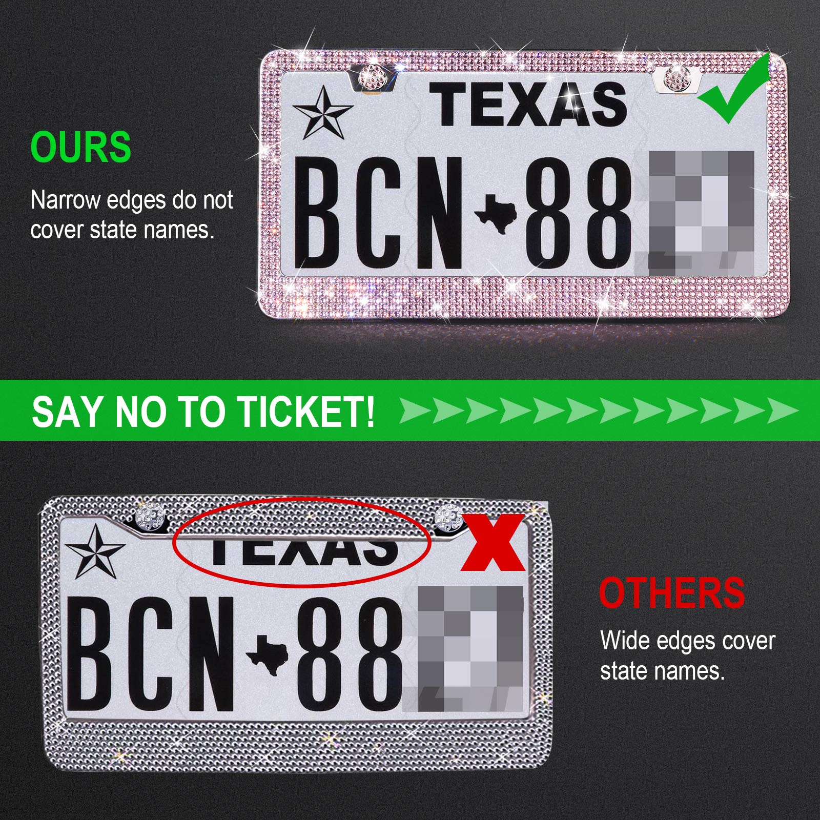 Tchipie 2 Pack Bling Rhinestone License Plate Frames For Women Girl, Bedazzled Sparkly Cute Diamond Car License Plate Frame, Gli