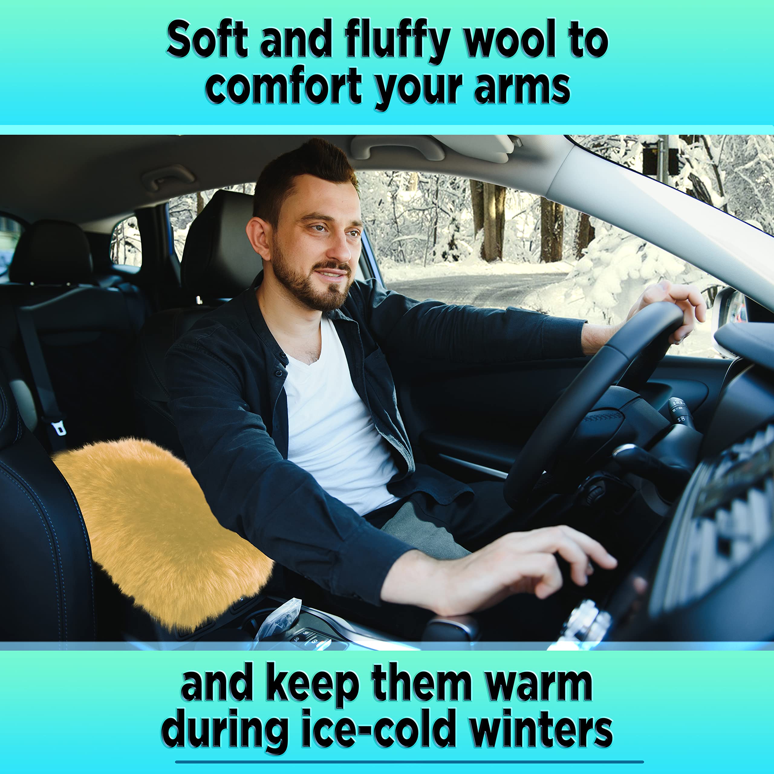 Andalus Brands Pure Australian Sheepskin Fluffy Car Center Console Cover, Luxurious Non-Shedding Furry Arm Rest Cover For Car, V