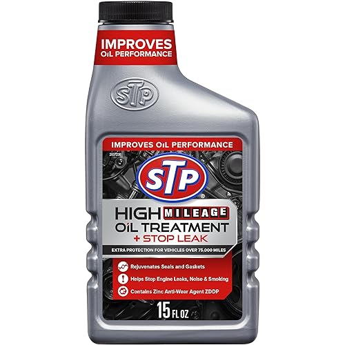 STP High Mileage Oil Treatment + Stop Leak, 15 FL OZ, Model 15604B - Engine Oil Additive for Enhanced Performance