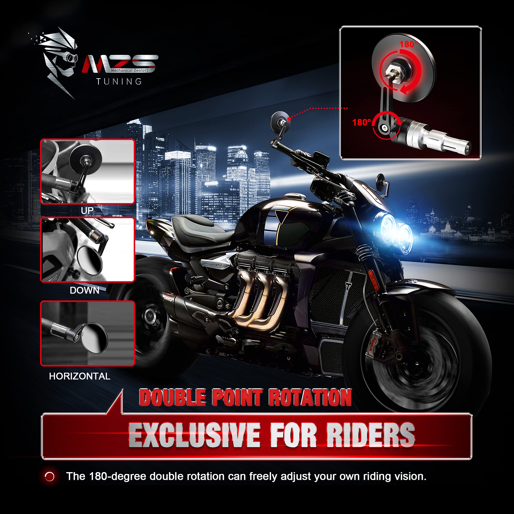 MZS 1" Bar End Mirrors - Black Aluminum Motorcycle Rear View Handlebar Accessories for Touring Cruiser Sportster Dyna Chopper