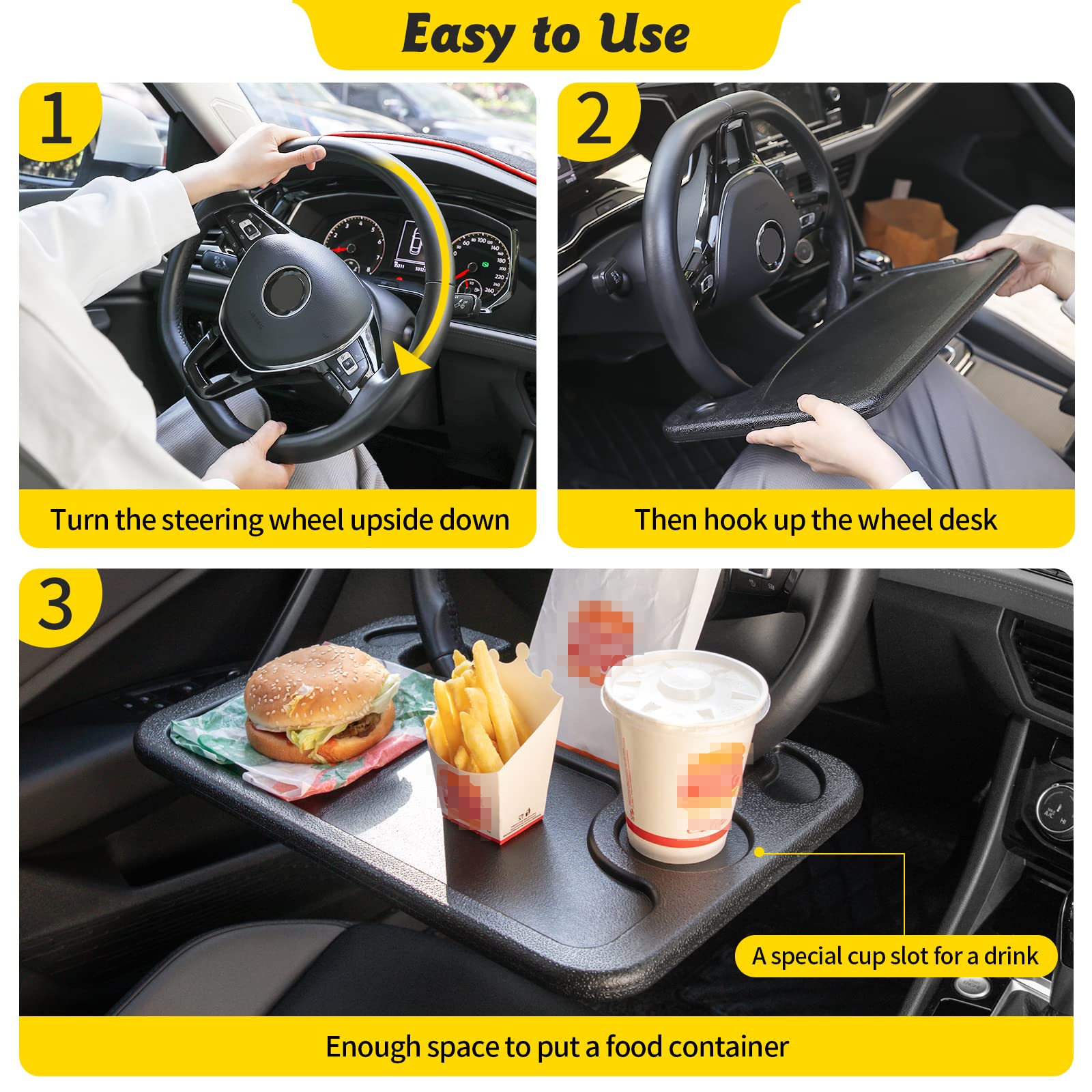 Cutequeen Car Eatinglaptop Steering Wheel Desk (Black,16.62A X 11.1A (2 In 1))
