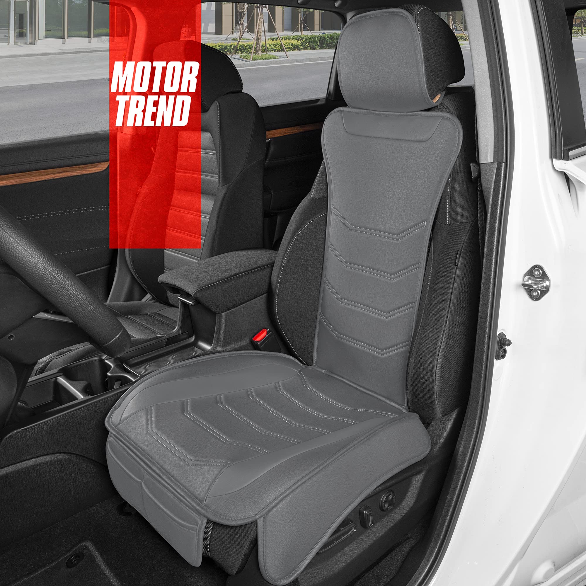 Motor Trend Luxefit Solid Gray Seat Cover For Cars Trucks Van Suv (1 Piece), Premium Faux Leather Car Seat Cover, Easy To Instal
