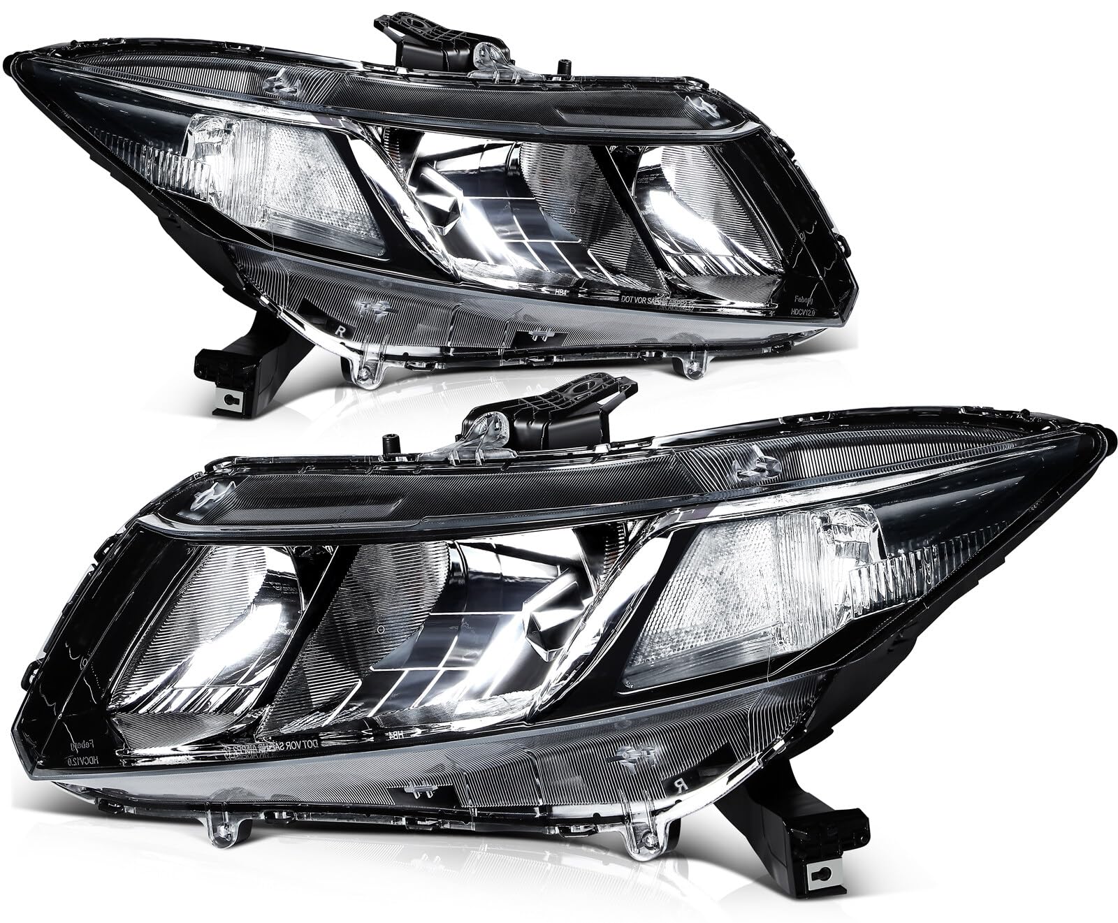 OCPTY Headlight Assembly Pair Replacement For 2012-2015 for Honda Civic Clear Lens Black Housing Clear Reflector