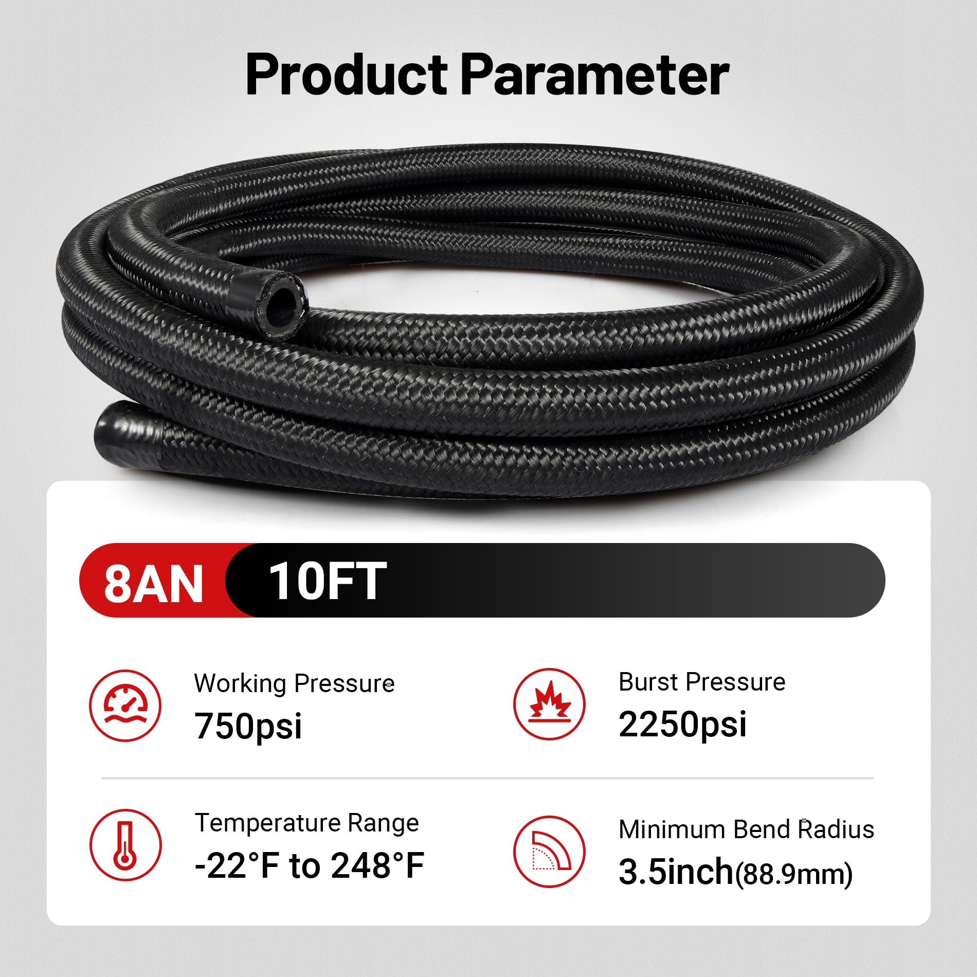 Evil Energy 8An Fuel Line Kit,An8 Braided Nylon Fuel Hose Cpe 10Ft Black