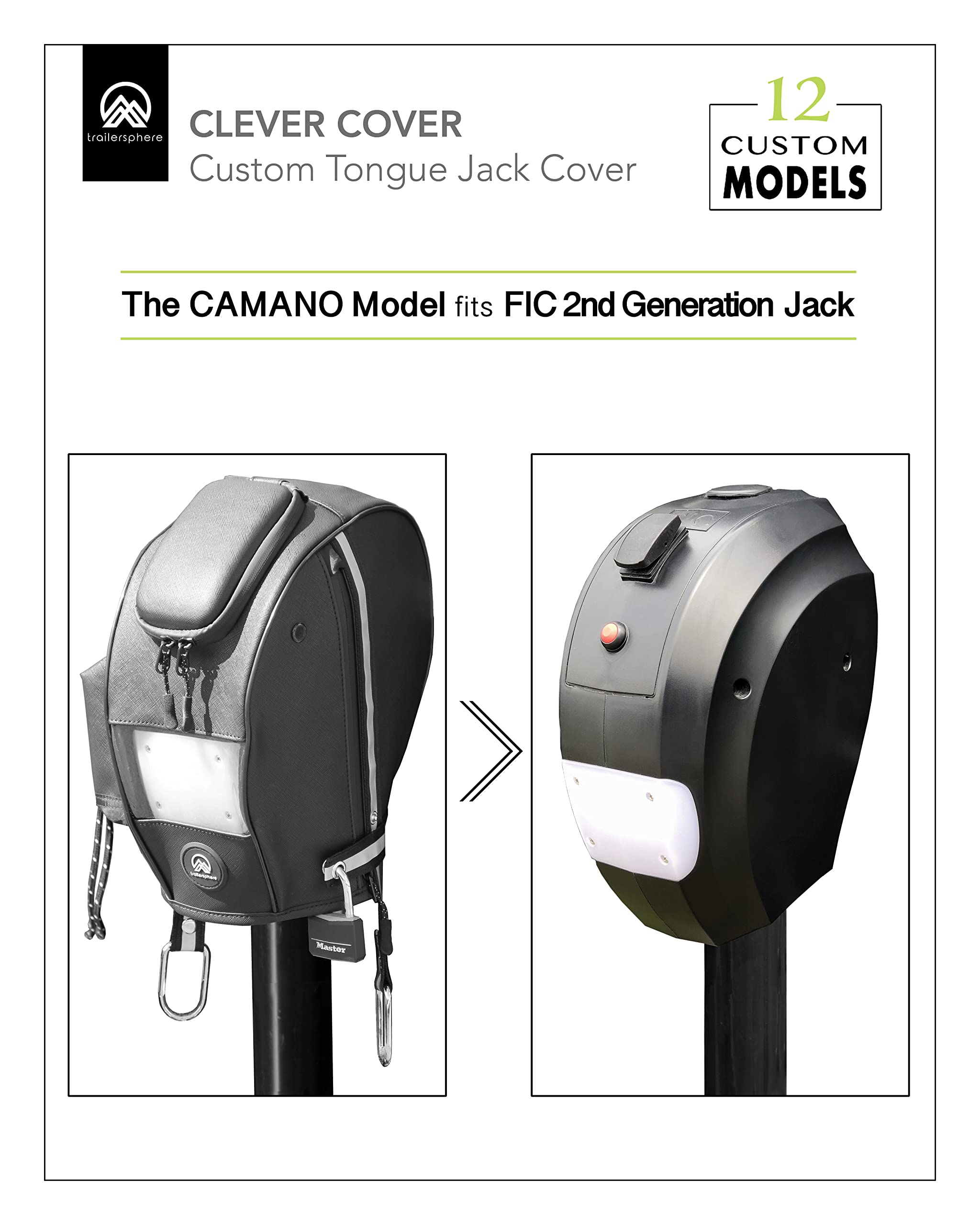 Trailersphere Clever Cover for FIC Jack (2nd Gen) - Black, Waterproof, Sun-Resistant, Trailer & RV Plug Protector