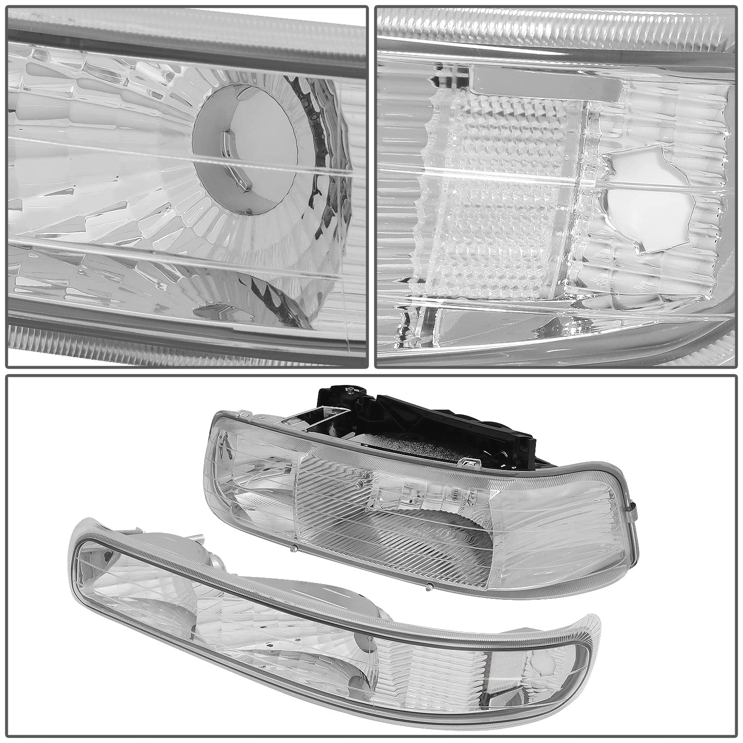 Dna Motoring Hl-Oh-Cs99-4P-Ch-Cl1 Chrome Housing Headlights Compatible With 99-02 Silverado 00-06 Suburban/Tahoe Bottom Bumper L