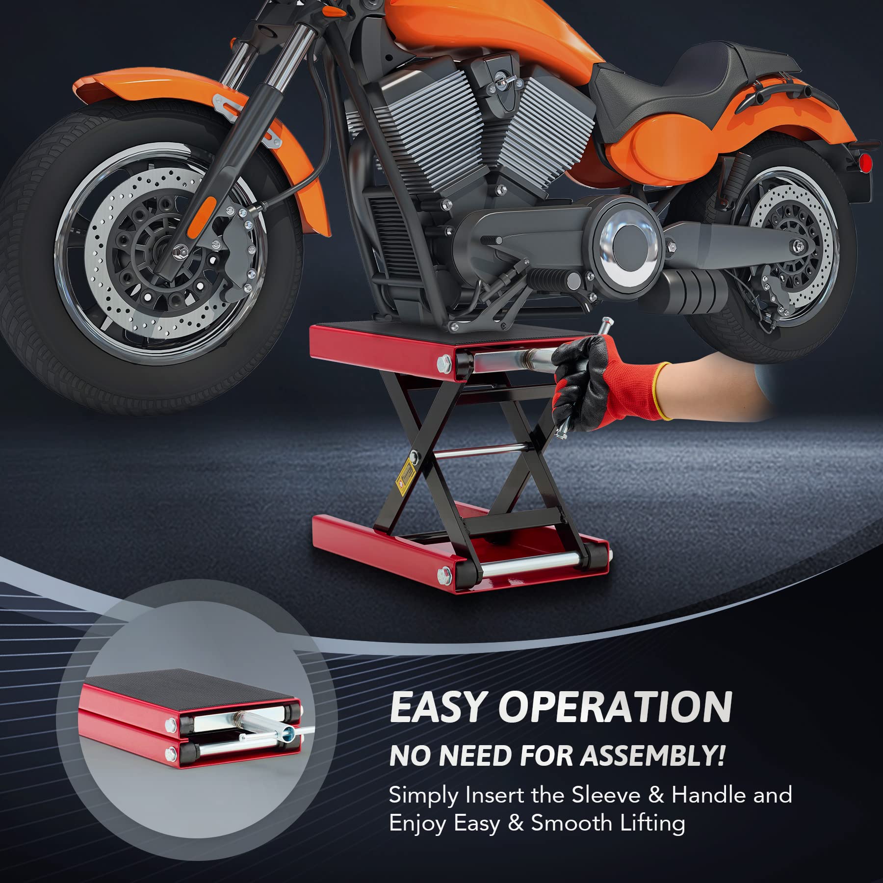 Orion Motor Tech Motorcycle Lift Scissor Jack, 1100lb Capacity, Alloy Steel, 4-13 Inch, Red, Model FBA_OMT-MML-ZX09-08