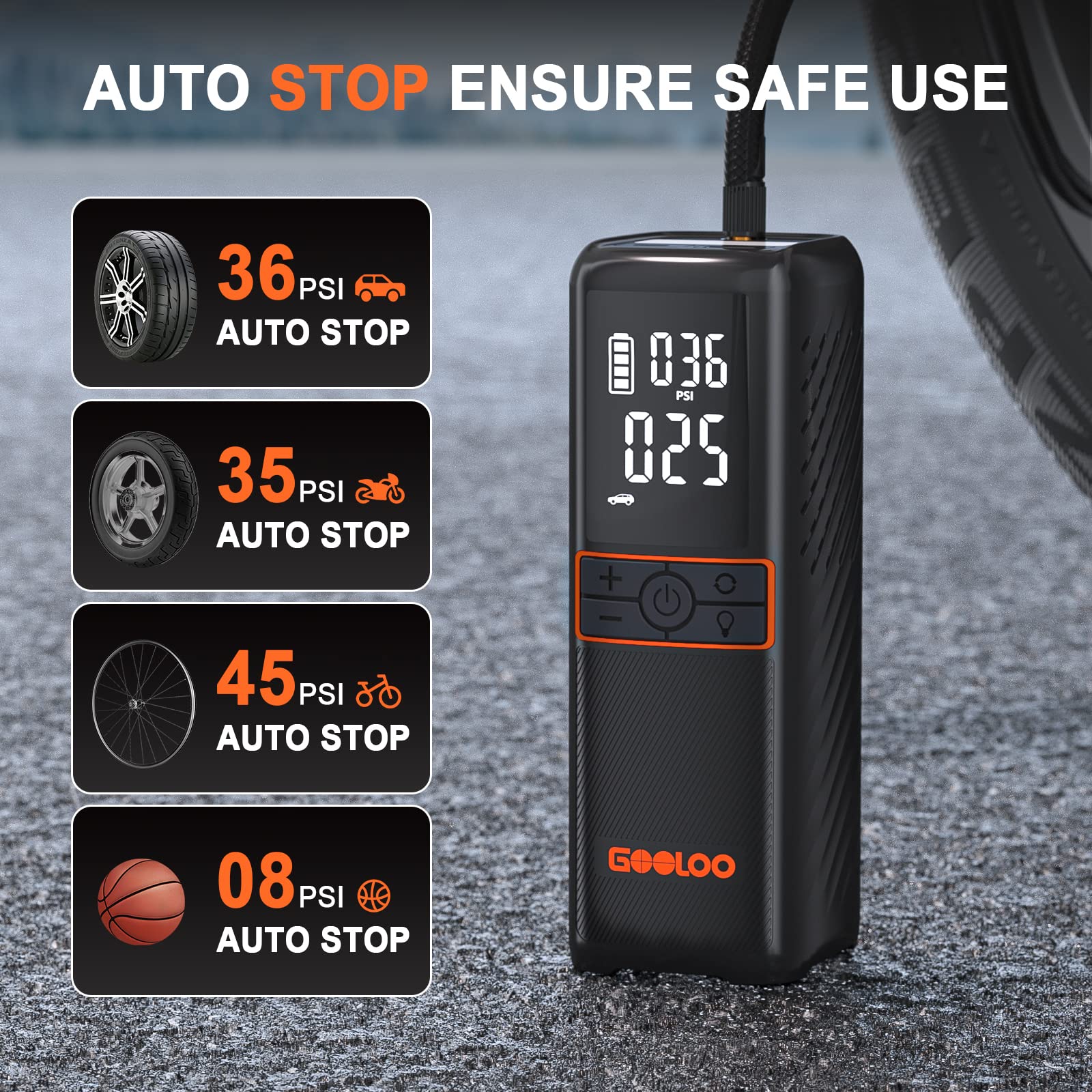 Gooloo Gt160 Tire Inflator Portable Air Compressor, 160Psi 4X Fast Portable Air Pump For Car Tires, 7500Mah Cordless Tire Pump W