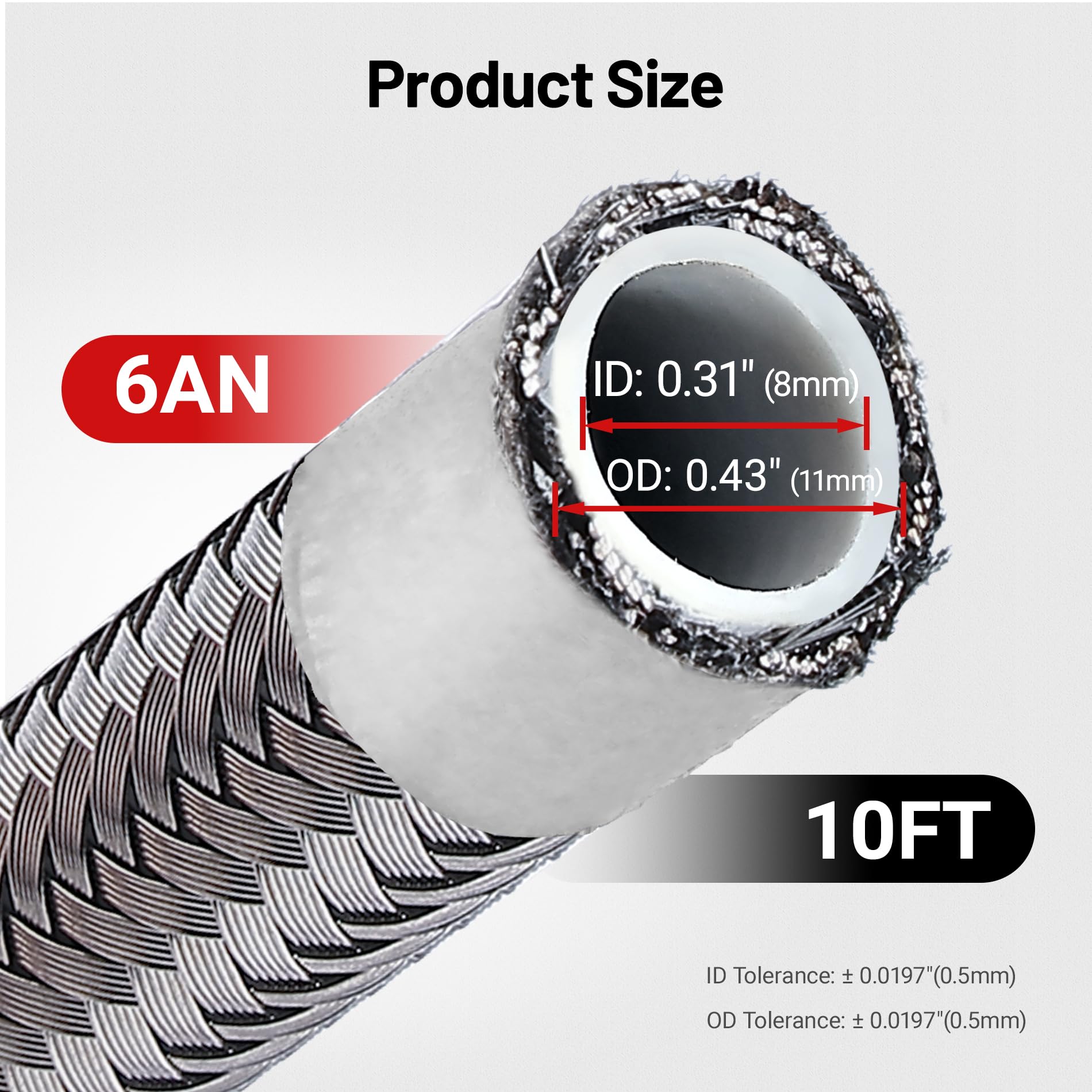Evil Energy 6An Ptfe Fuel Hose Line, An6 Fuel Line E85 Stainless Steel Fuel Line Braided 10Ft Silver