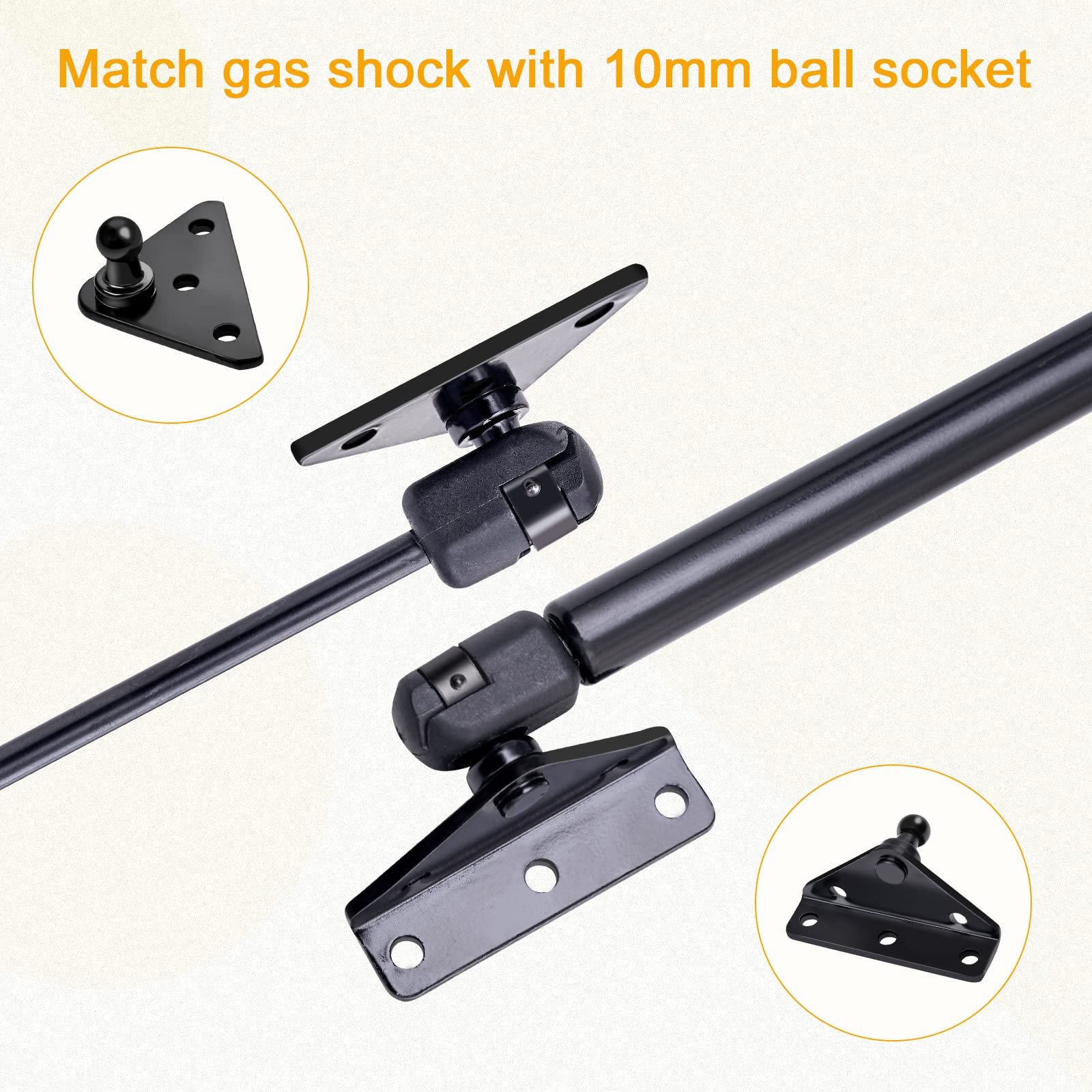 Euplokeer 10mm Ball Stud Mounting Bracket for Gas Shock Spring Strut Prop Lift Support, 2pcs L-Type, 2pcs Flat-Type and 16pcs Sc