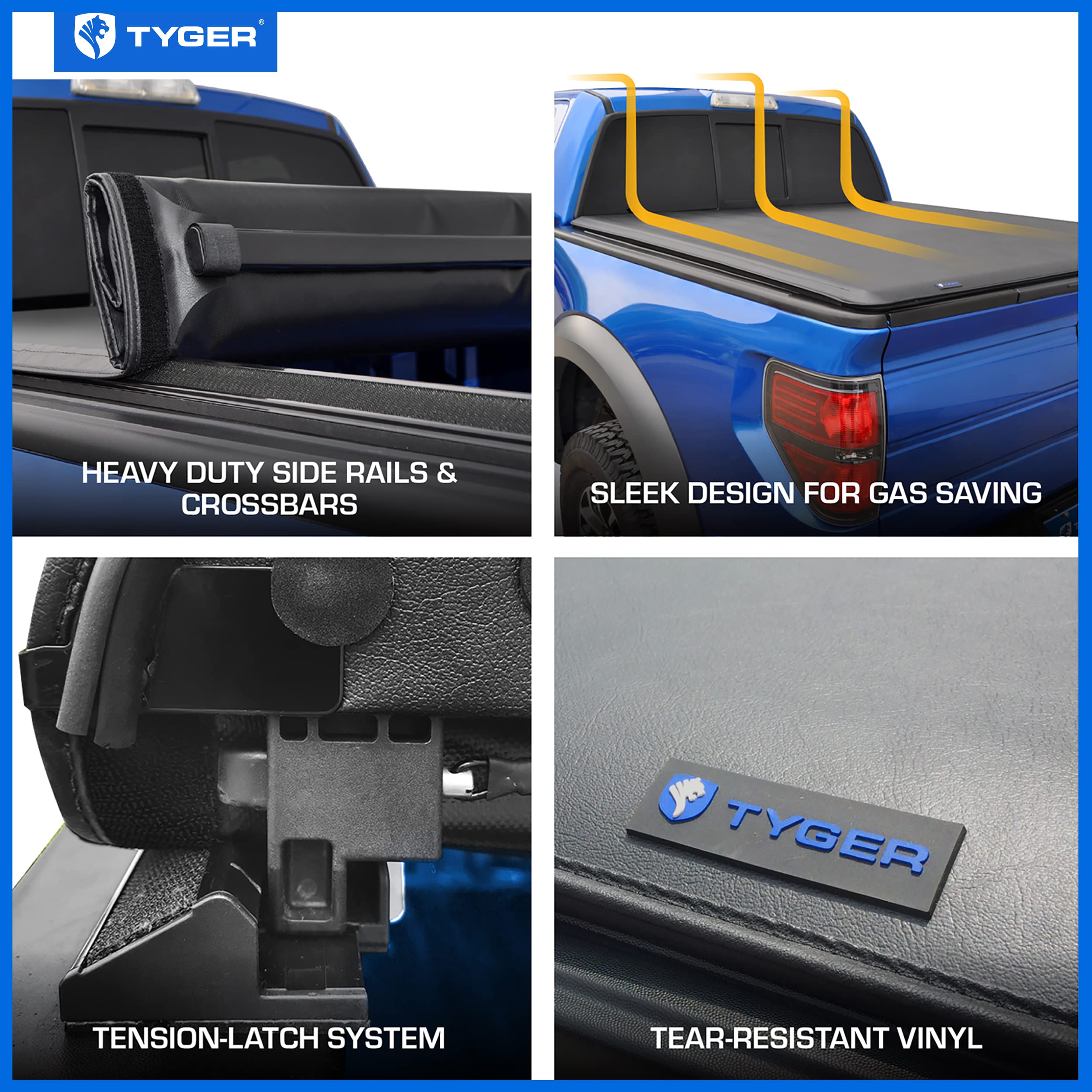Tyger Auto T1 Soft Roll-Up Truck Bed Tonneau Cover Compatible With 2009-2018 Dodge Ram 1500; 2010-2024 2500 3500; 2019-2023 Classic | 6'4' (76') Bed | Tg-Bc1D9014, Black