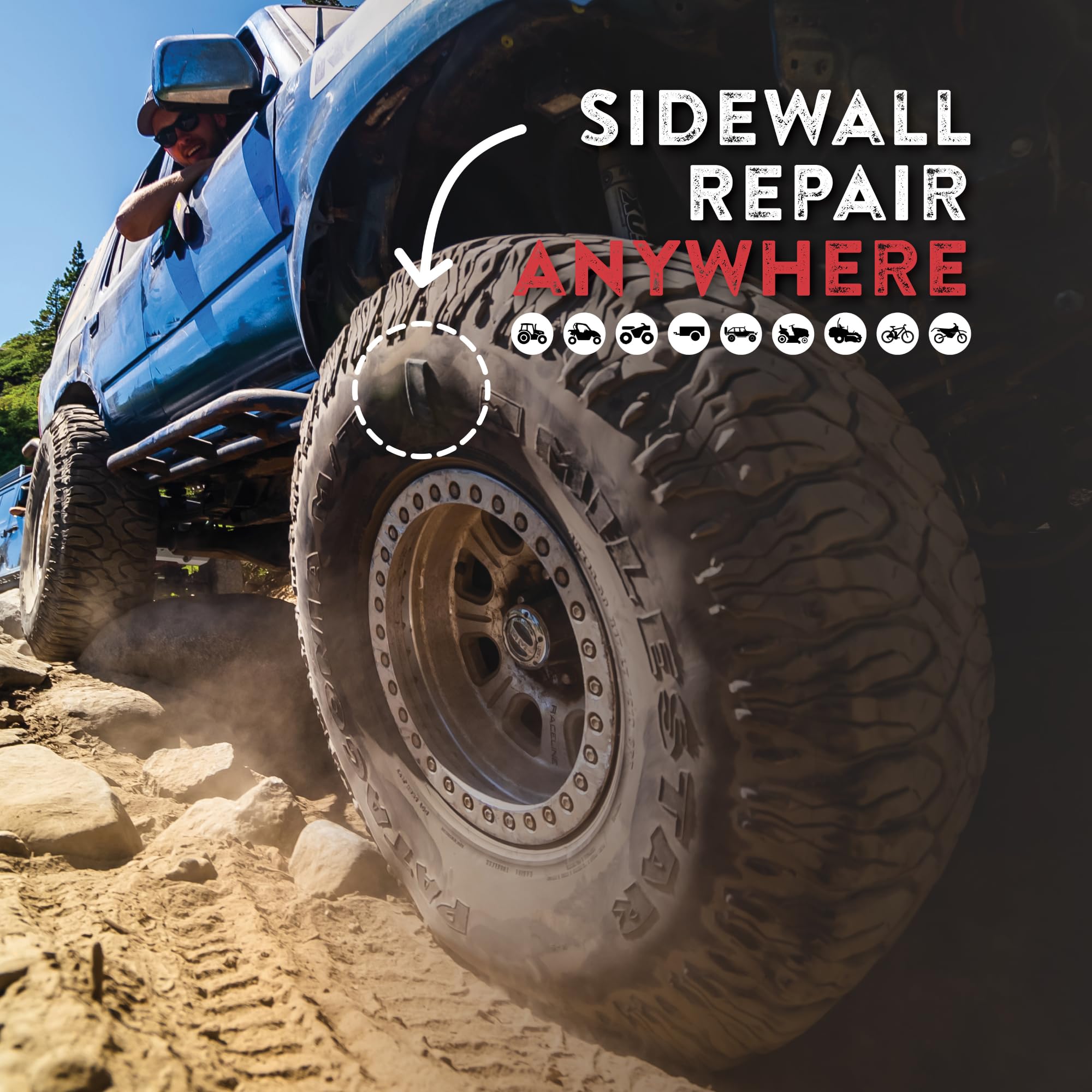 GLUETREAD Complete Off-Road Tire Repair Kit | Includes Patches, Plugs & Colby Valve Stem | Fast Curing in 10 Minutes | Model GTVA036A